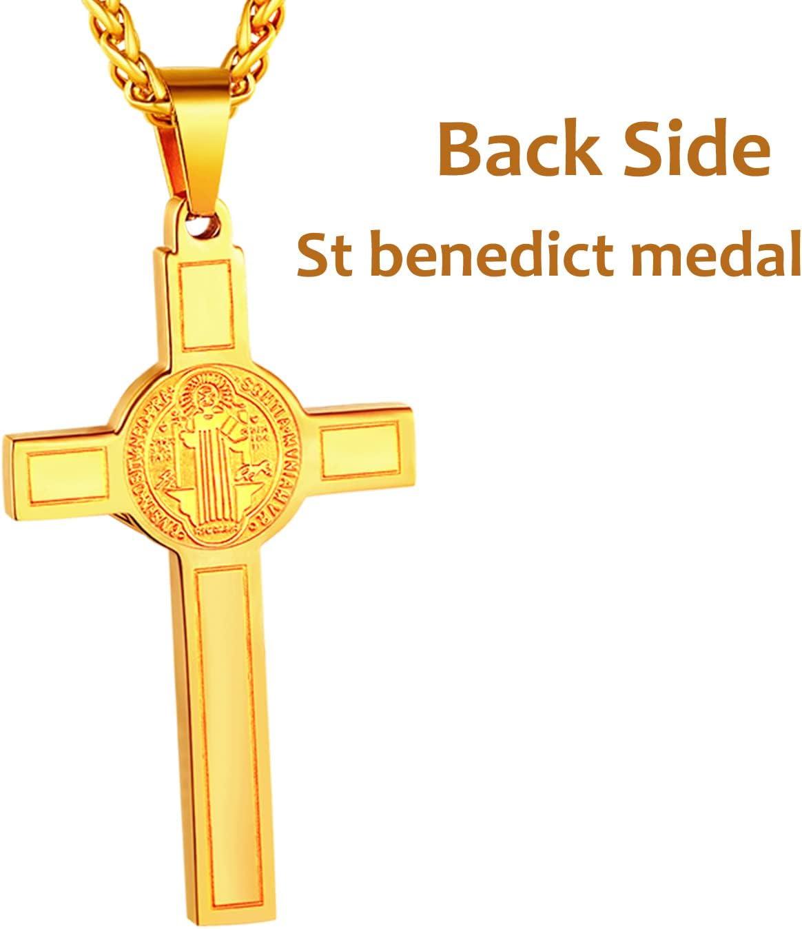 imageU7 Russian Orthodox Cross PendantPraying HandsIchthys Sign for Men Women Stainless Steel 18K Gold Plated Jesus Pendant Christian Religious Necklaces Length 22 Silver Black Gold09 St Benedict Medal CrucifixGold