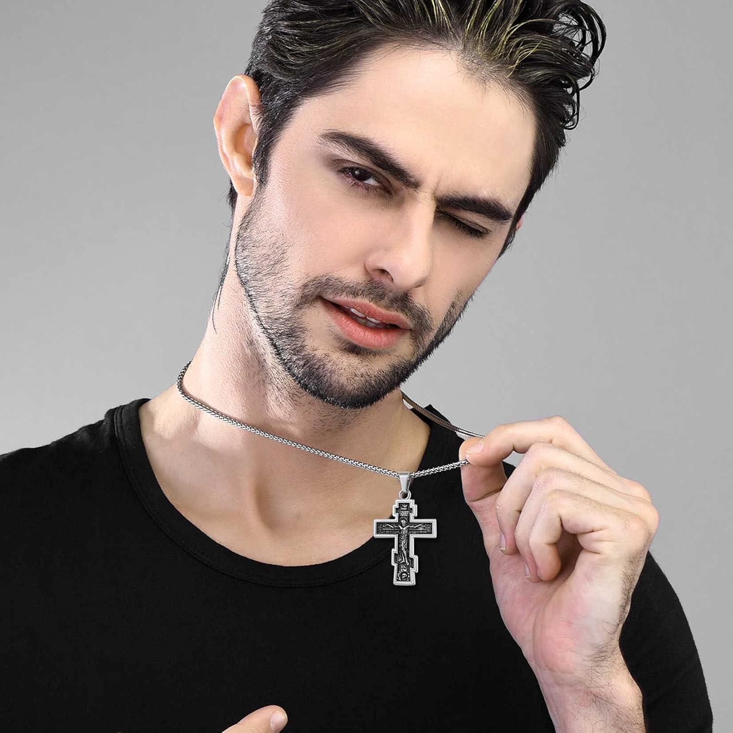 imageU7 Russian Orthodox Cross PendantPraying HandsIchthys Sign for Men Women Stainless Steel 18K Gold Plated Jesus Pendant Christian Religious Necklaces Length 22 Silver Black Gold01 Orthodox CrossSteel