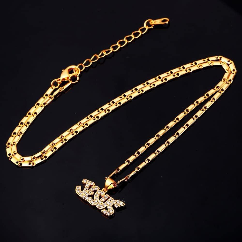 imageU7 Russian Orthodox Cross PendantPraying HandsIchthys Sign for Men Women Stainless Steel 18K Gold Plated Jesus Pendant Christian Religious Necklaces Length 22 Silver Black Gold08 JesusGold