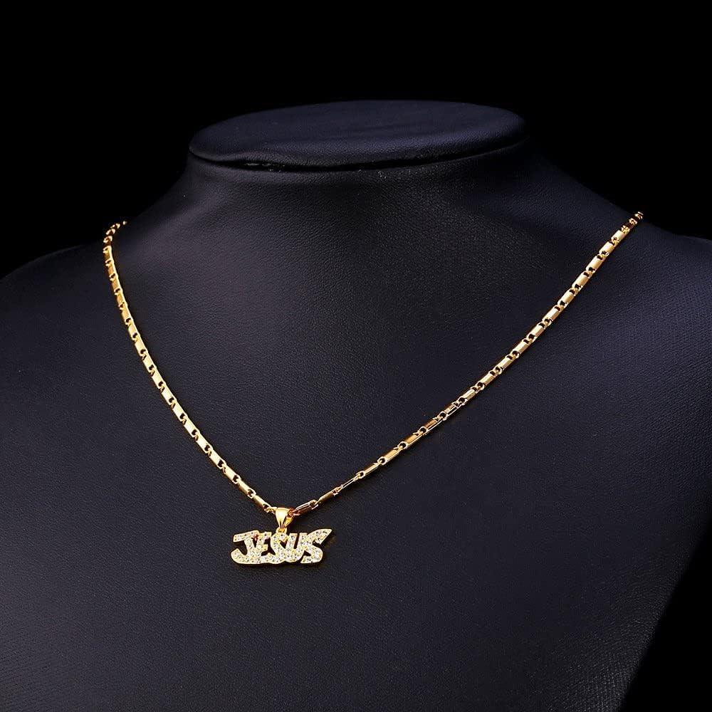 imageU7 Russian Orthodox Cross PendantPraying HandsIchthys Sign for Men Women Stainless Steel 18K Gold Plated Jesus Pendant Christian Religious Necklaces Length 22 Silver Black Gold08 JesusGold