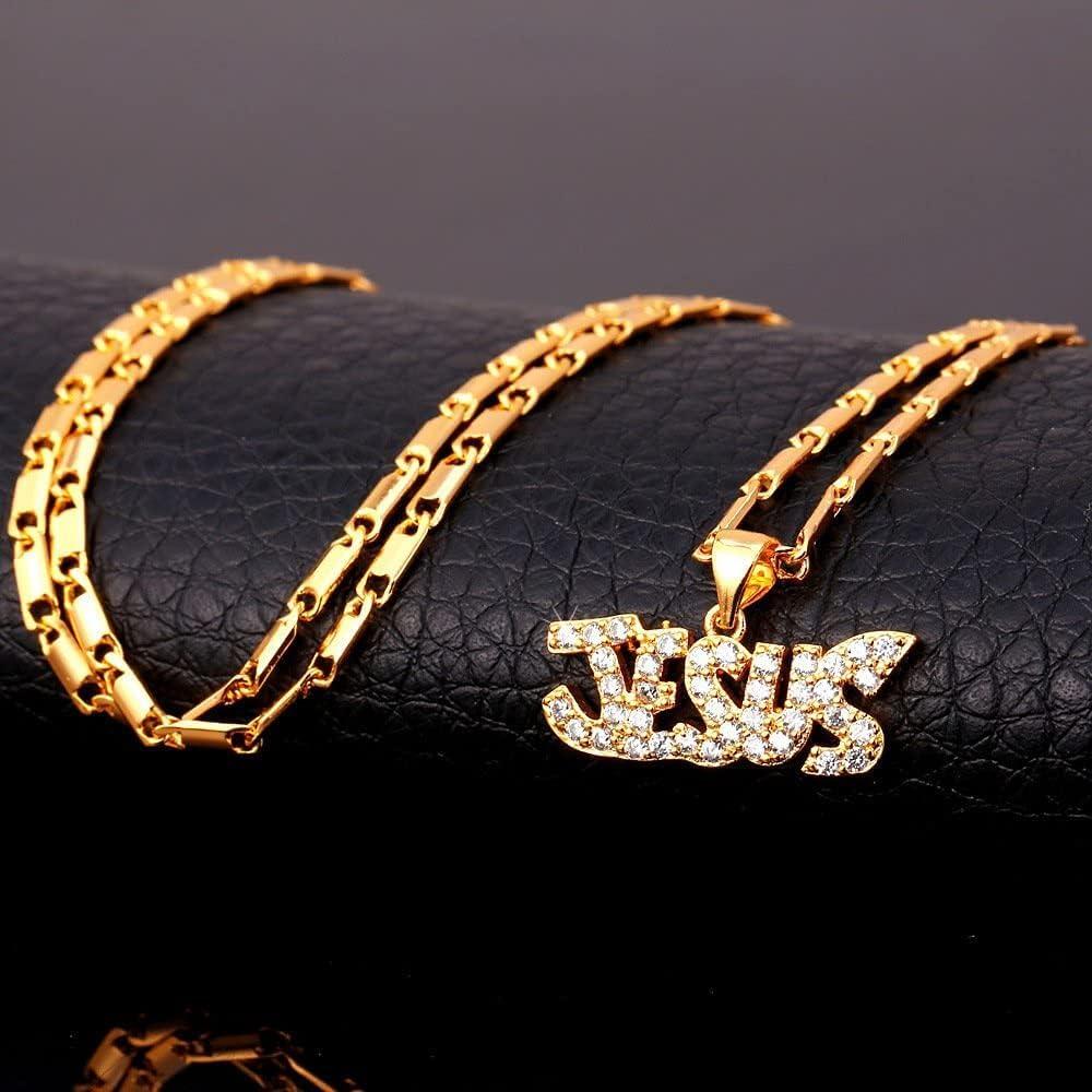 imageU7 Russian Orthodox Cross PendantPraying HandsIchthys Sign for Men Women Stainless Steel 18K Gold Plated Jesus Pendant Christian Religious Necklaces Length 22 Silver Black Gold08 JesusGold
