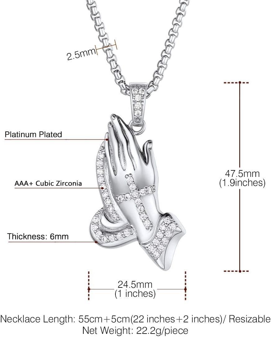 imageU7 Russian Orthodox Cross PendantPraying HandsIchthys Sign for Men Women Stainless Steel 18K Gold Plated Jesus Pendant Christian Religious Necklaces Length 22 Silver Black Gold06 Iced Praying HandsPlatinum