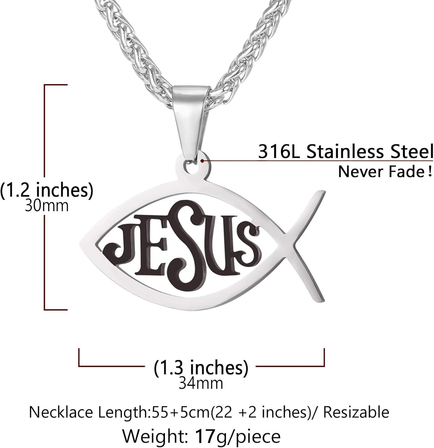 imageU7 Russian Orthodox Cross PendantPraying HandsIchthys Sign for Men Women Stainless Steel 18K Gold Plated Jesus Pendant Christian Religious Necklaces Length 22 Silver Black Gold06 Christian FishBlack