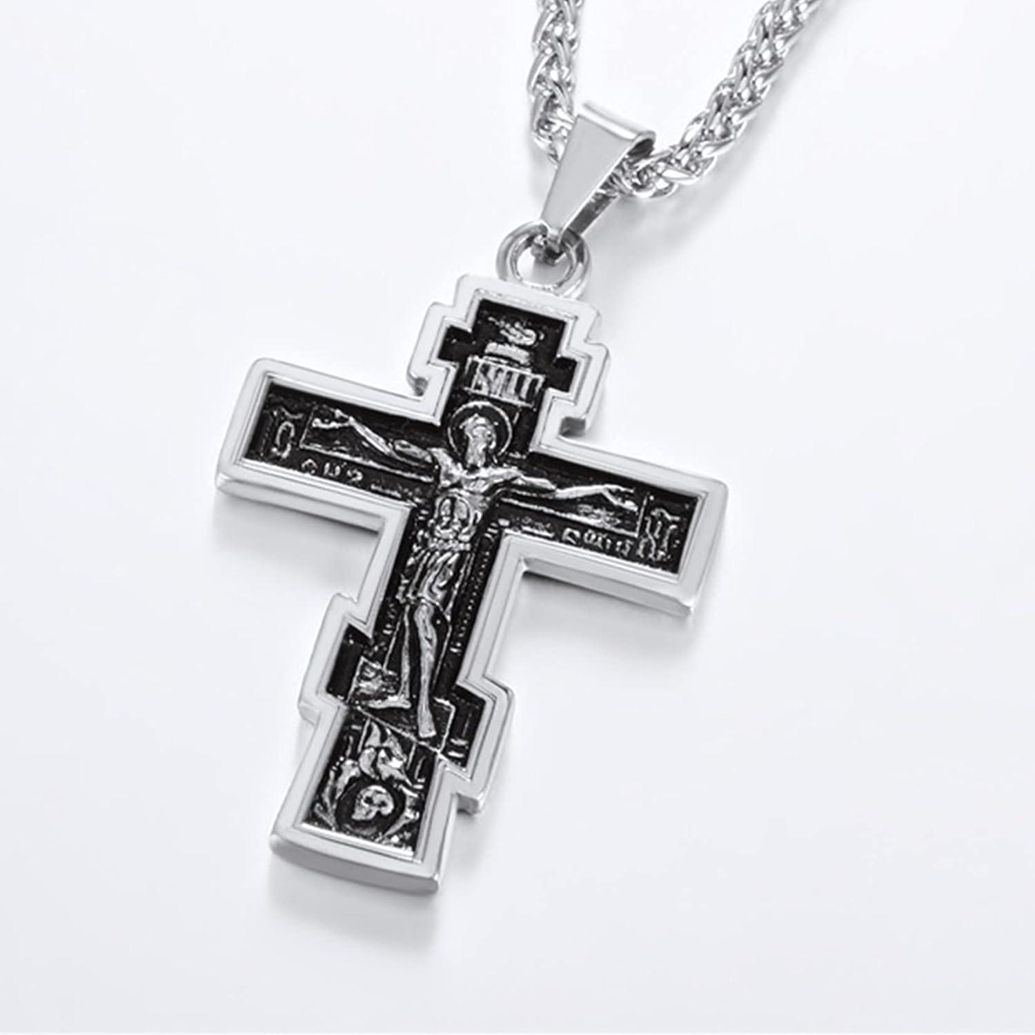 imageU7 Russian Orthodox Cross PendantPraying HandsIchthys Sign for Men Women Stainless Steel 18K Gold Plated Jesus Pendant Christian Religious Necklaces Length 22 Silver Black Gold01 Orthodox CrossSteel