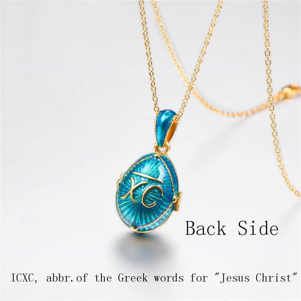 imageU7 Russian Orthodox Cross PendantPraying HandsIchthys Sign for Men Women Stainless Steel 18K Gold Plated Jesus Pendant Christian Religious Necklaces Length 22 Silver Black Gold03 Blue Orthodox Egg