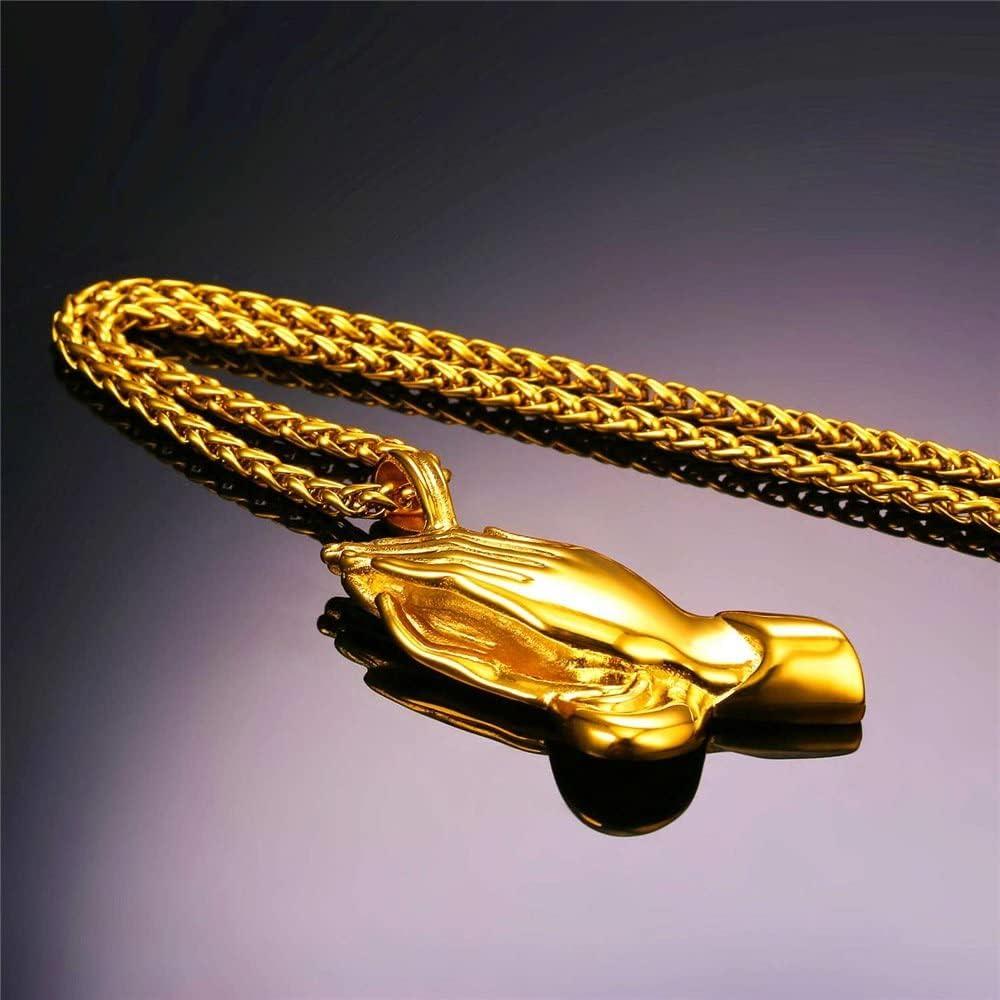 imageU7 Russian Orthodox Cross PendantPraying HandsIchthys Sign for Men Women Stainless Steel 18K Gold Plated Jesus Pendant Christian Religious Necklaces Length 22 Silver Black Gold05 Praying HandsGold