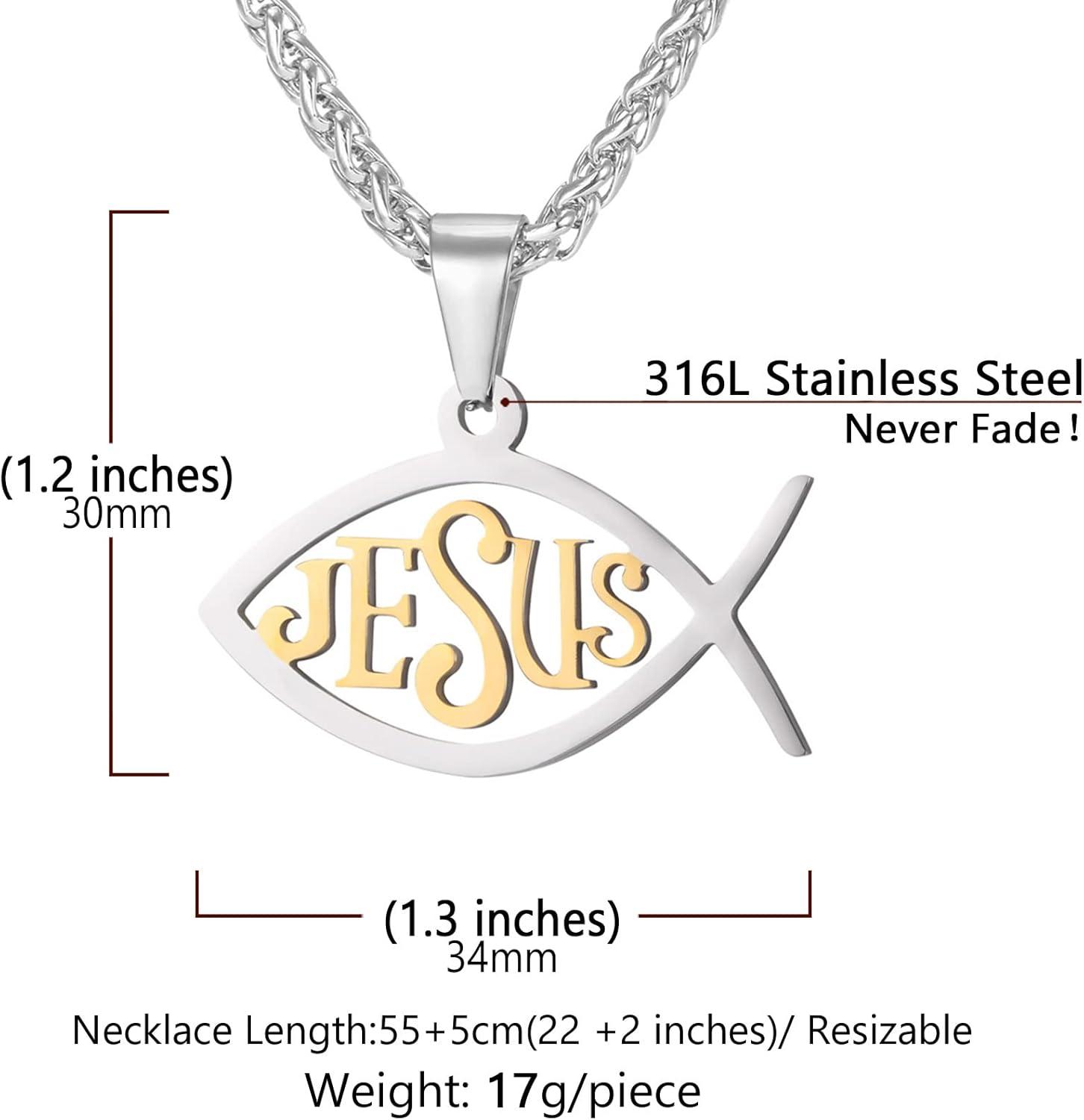 imageU7 Russian Orthodox Cross PendantPraying HandsIchthys Sign for Men Women Stainless Steel 18K Gold Plated Jesus Pendant Christian Religious Necklaces Length 22 Silver Black Gold06 Christian FishGold