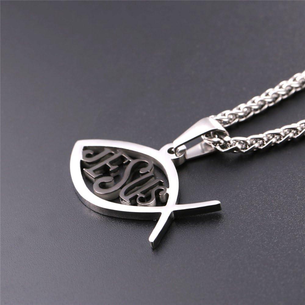 imageU7 Russian Orthodox Cross PendantPraying HandsIchthys Sign for Men Women Stainless Steel 18K Gold Plated Jesus Pendant Christian Religious Necklaces Length 22 Silver Black Gold06 Christian FishBlack