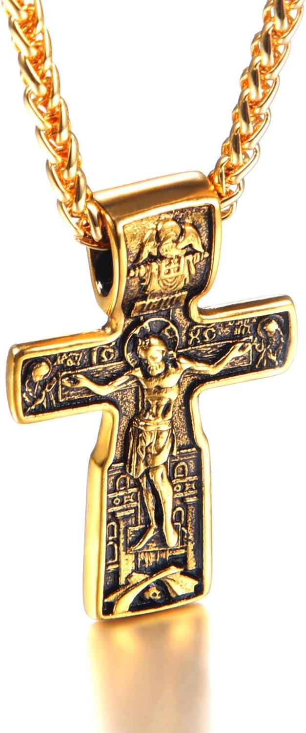 imageU7 Russian Orthodox Cross PendantPraying HandsIchthys Sign for Men Women Stainless Steel 18K Gold Plated Jesus Pendant Christian Religious Necklaces Length 22 Silver Black GoldJChurch Crucifix Gold