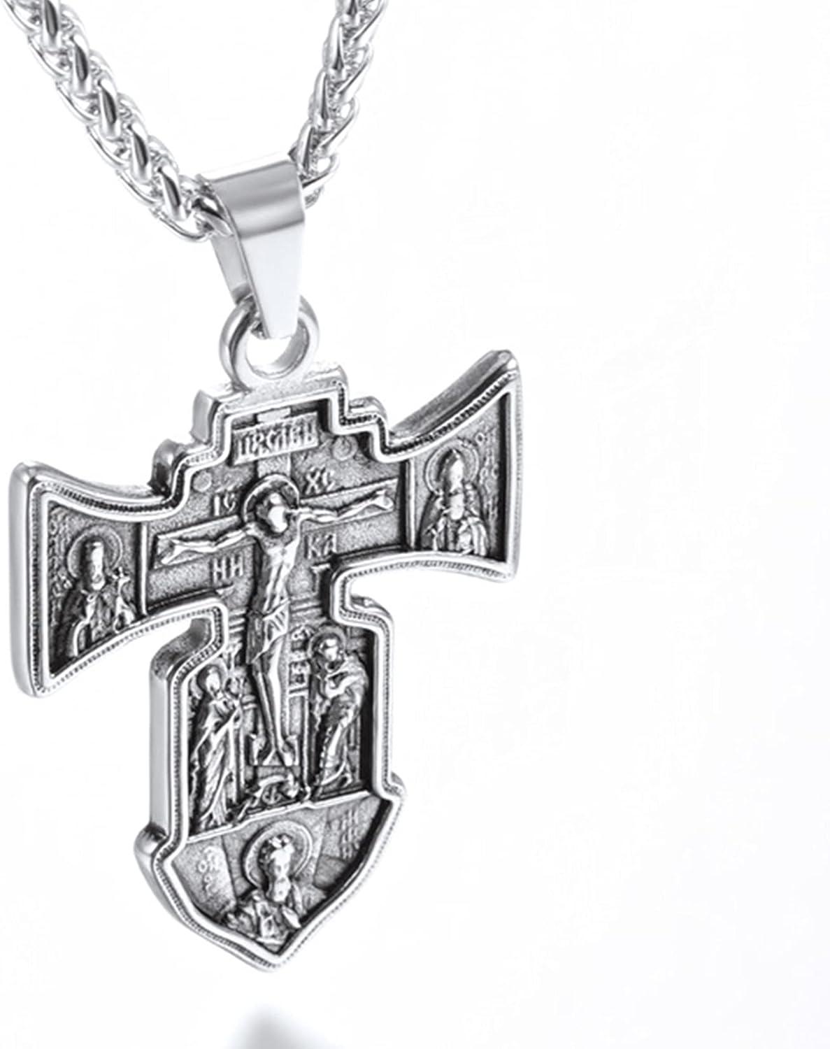 imageU7 Russian Orthodox Cross PendantPraying HandsIchthys Sign for Men Women Stainless Steel 18K Gold Plated Jesus Pendant Christian Religious Necklaces Length 22 Silver Black Gold02 Orthodox CrossSteel