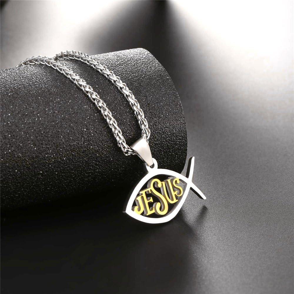 imageU7 Russian Orthodox Cross PendantPraying HandsIchthys Sign for Men Women Stainless Steel 18K Gold Plated Jesus Pendant Christian Religious Necklaces Length 22 Silver Black Gold06 Christian FishGold