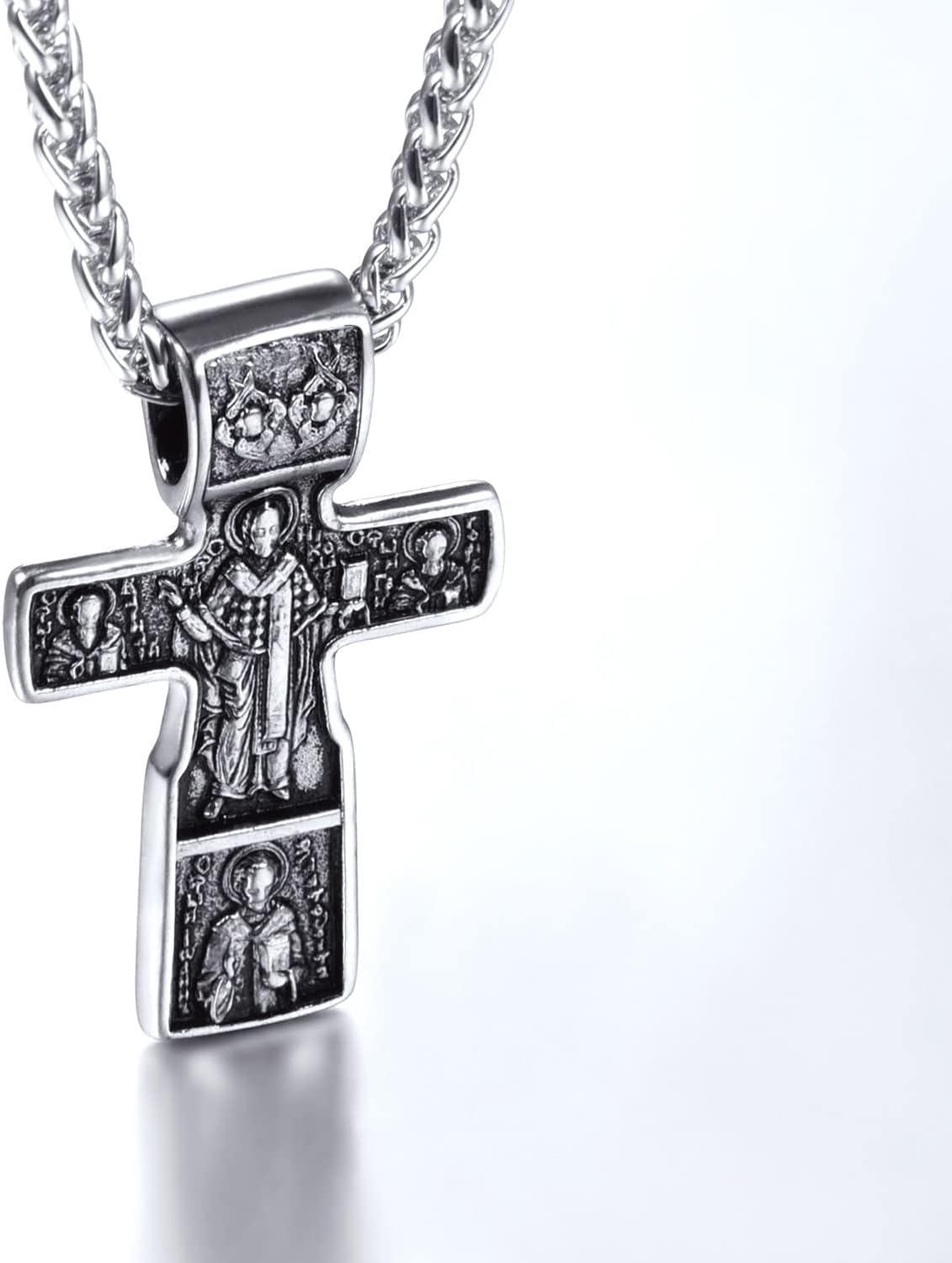 imageU7 Russian Orthodox Cross PendantPraying HandsIchthys Sign for Men Women Stainless Steel 18K Gold Plated Jesus Pendant Christian Religious Necklaces Length 22 Silver Black GoldJChurch Crucifix Stainless