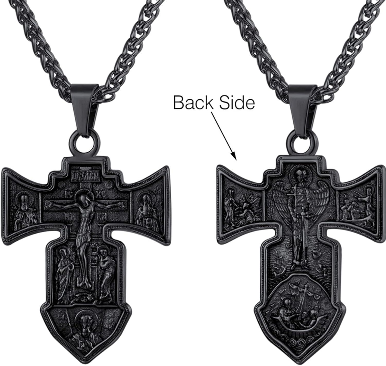 imageU7 Russian Orthodox Cross PendantPraying HandsIchthys Sign for Men Women Stainless Steel 18K Gold Plated Jesus Pendant Christian Religious Necklaces Length 22 Silver Black Gold02 Orthodox CrossBlack
