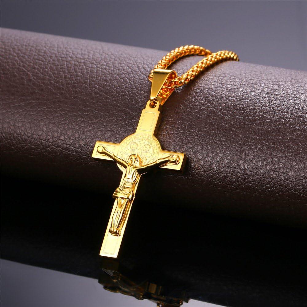 imageU7 Russian Orthodox Cross PendantPraying HandsIchthys Sign for Men Women Stainless Steel 18K Gold Plated Jesus Pendant Christian Religious Necklaces Length 22 Silver Black Gold09 St Benedict Medal CrucifixGold