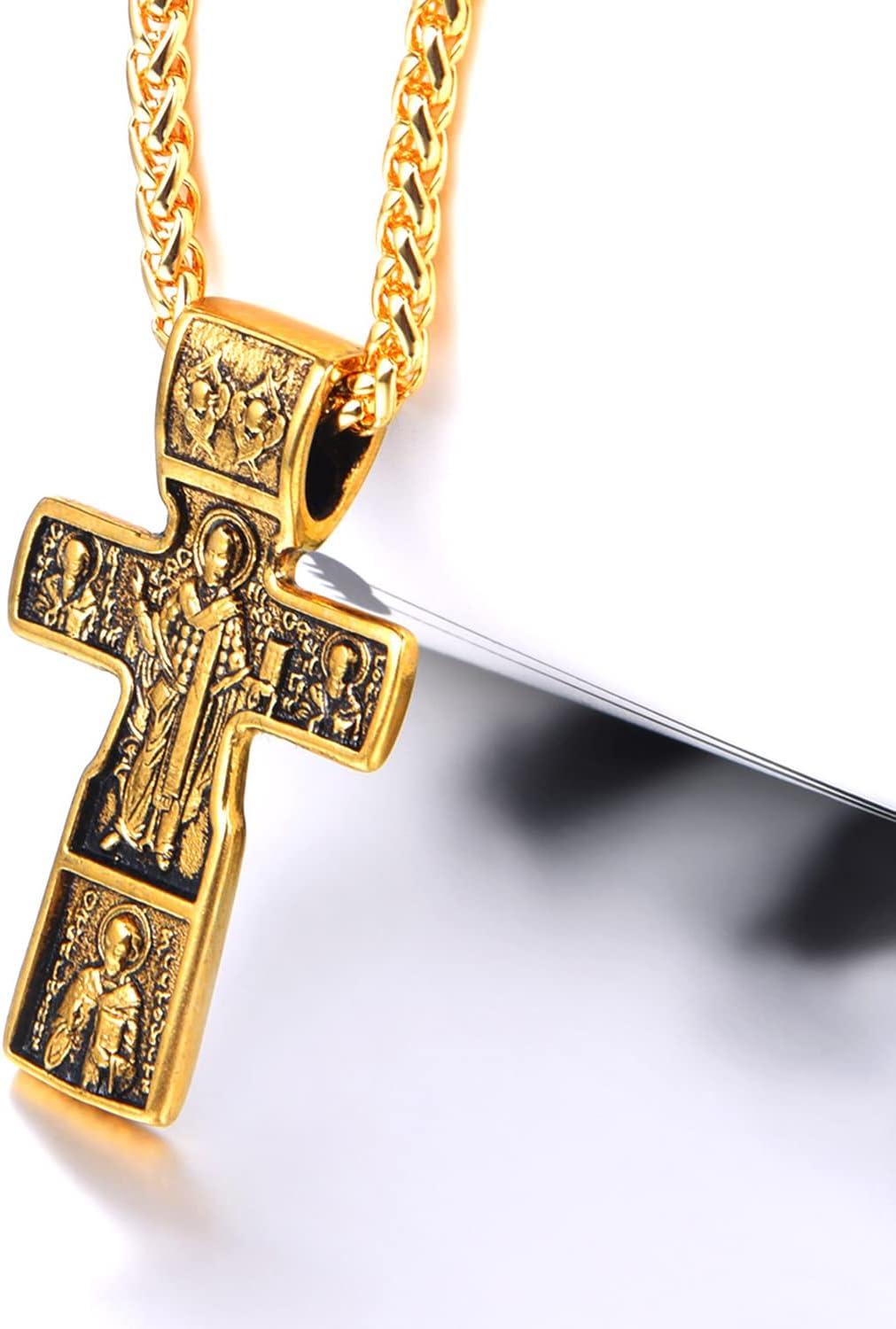imageU7 Russian Orthodox Cross PendantPraying HandsIchthys Sign for Men Women Stainless Steel 18K Gold Plated Jesus Pendant Christian Religious Necklaces Length 22 Silver Black GoldJChurch Crucifix Gold