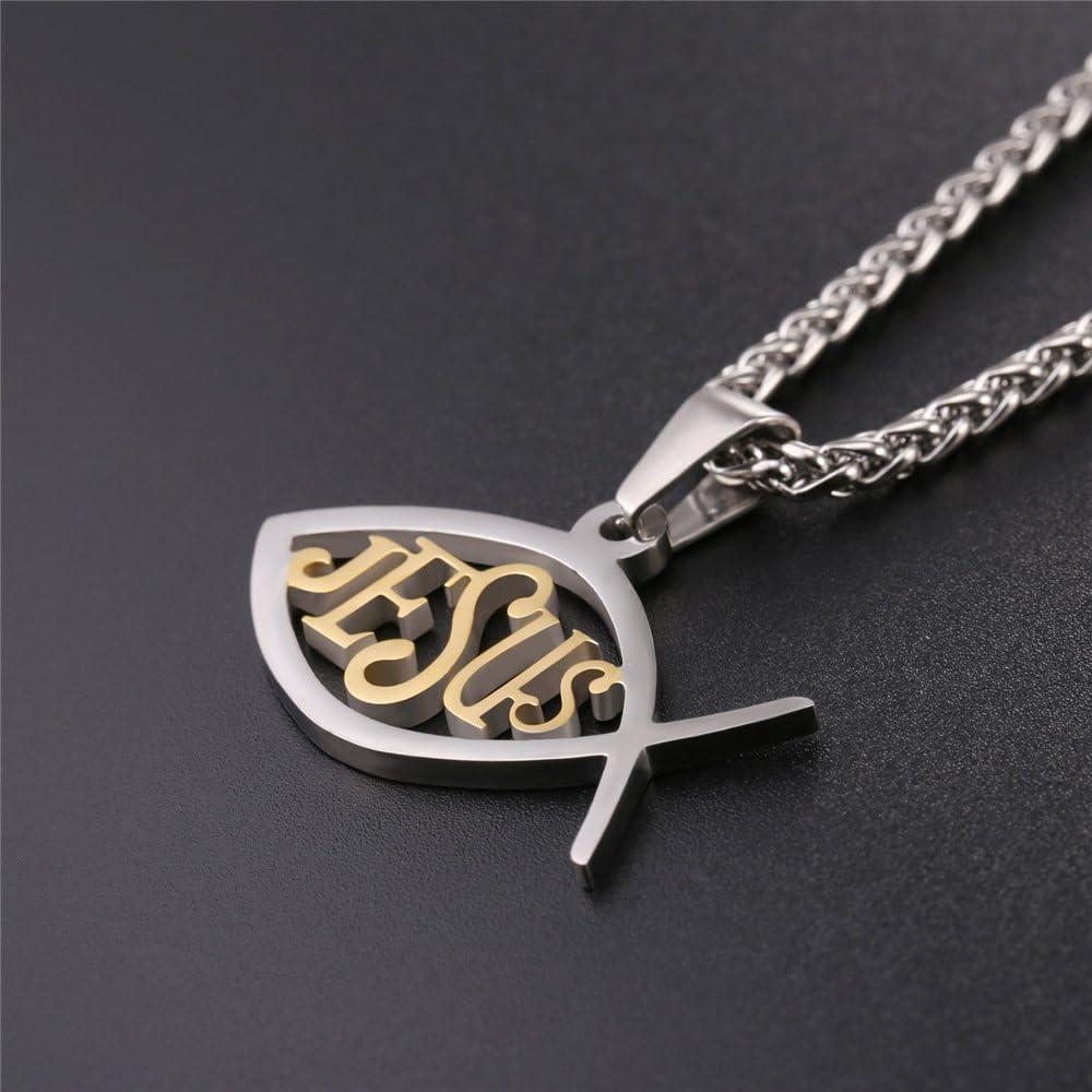 imageU7 Russian Orthodox Cross PendantPraying HandsIchthys Sign for Men Women Stainless Steel 18K Gold Plated Jesus Pendant Christian Religious Necklaces Length 22 Silver Black Gold06 Christian FishGold