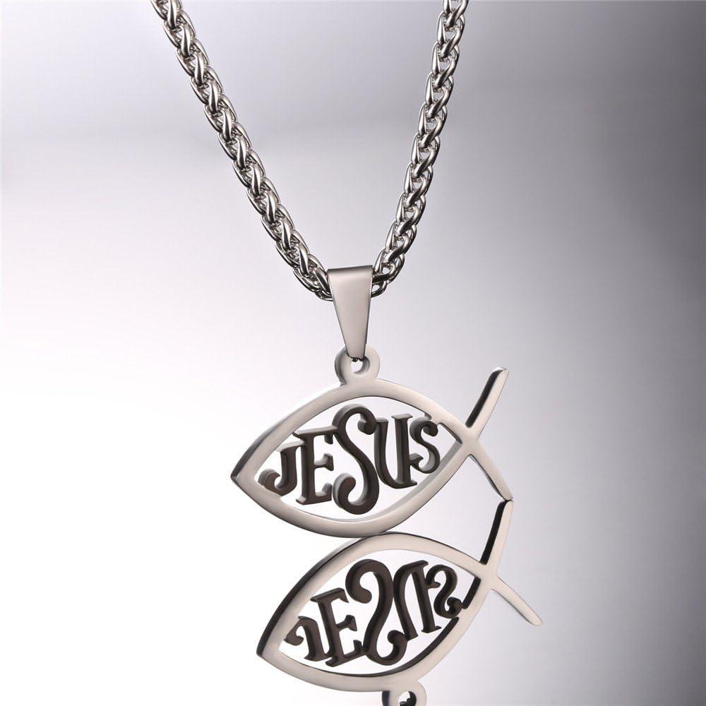 imageU7 Russian Orthodox Cross PendantPraying HandsIchthys Sign for Men Women Stainless Steel 18K Gold Plated Jesus Pendant Christian Religious Necklaces Length 22 Silver Black Gold06 Christian FishBlack