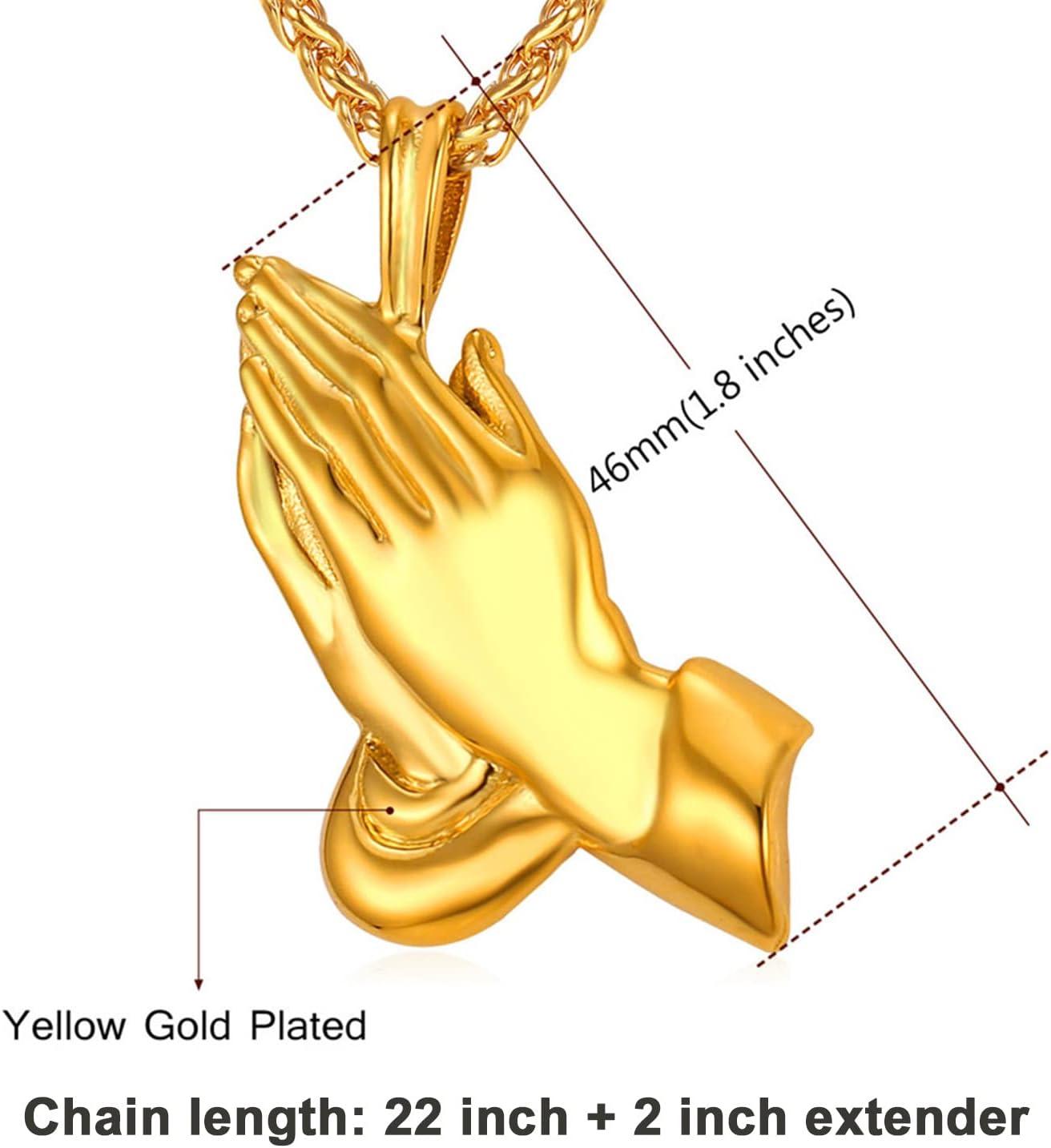 imageU7 Russian Orthodox Cross PendantPraying HandsIchthys Sign for Men Women Stainless Steel 18K Gold Plated Jesus Pendant Christian Religious Necklaces Length 22 Silver Black Gold05 Praying HandsGold