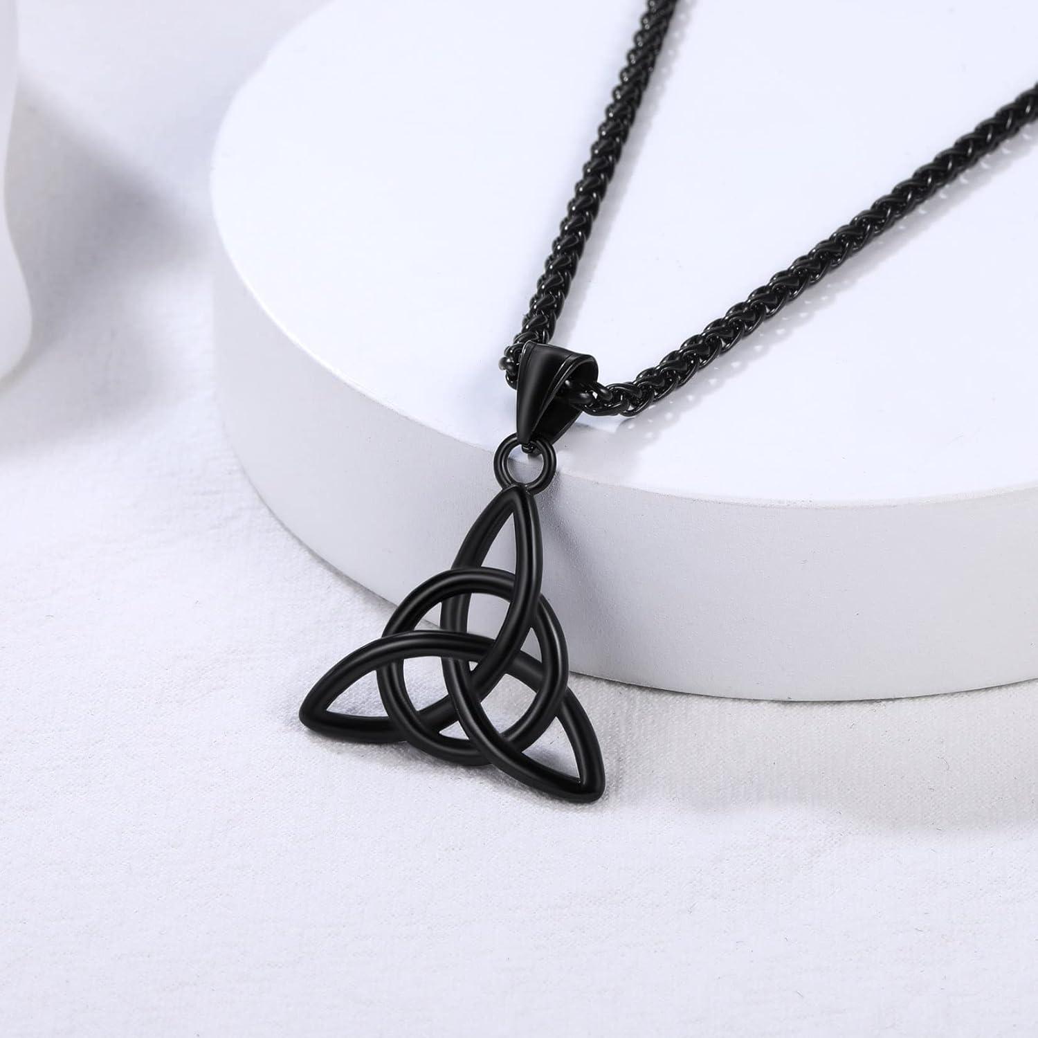 imageU7 Viking Celtic Kont Necklace Stainless Steel Irish Knot Pendant Necklace for Men WomenBlack