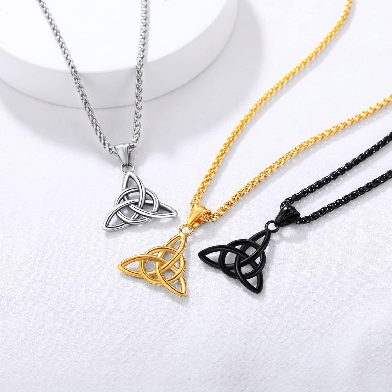 imageU7 Viking Celtic Kont Necklace Stainless Steel Irish Knot Pendant Necklace for Men WomenBlack