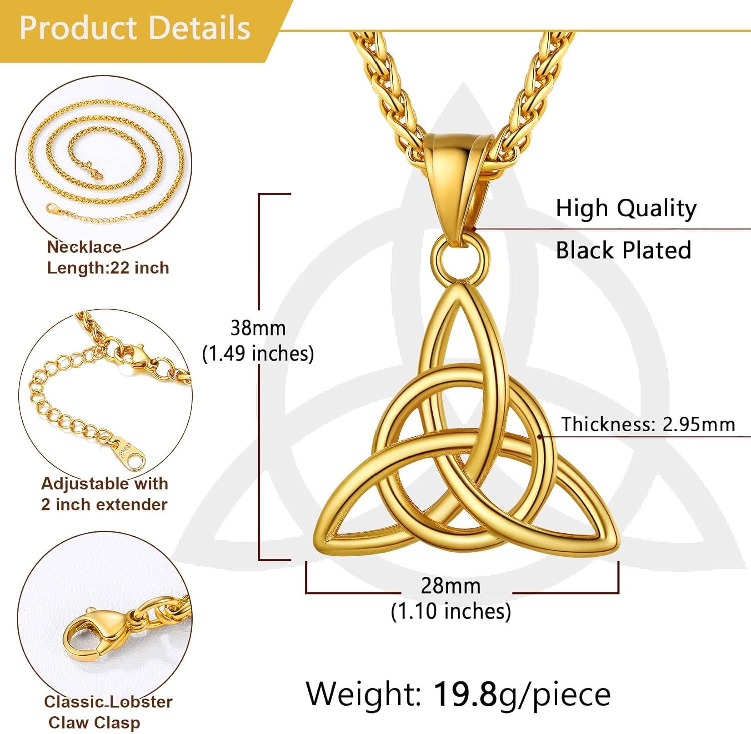 imageU7 Viking Celtic Kont Necklace Stainless Steel Irish Knot Pendant Necklace for Men WomenGold