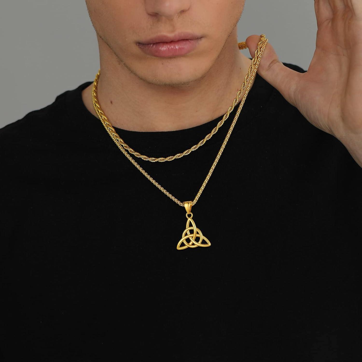 imageU7 Viking Celtic Kont Necklace Stainless Steel Irish Knot Pendant Necklace for Men WomenGold