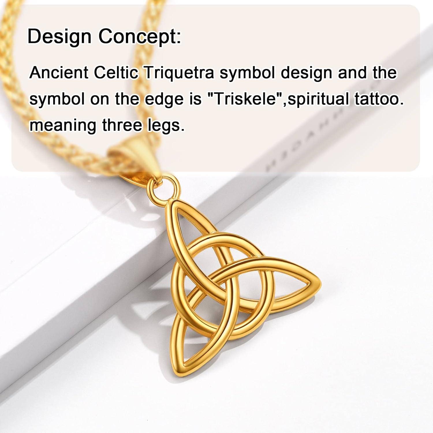 imageU7 Viking Celtic Kont Necklace Stainless Steel Irish Knot Pendant Necklace for Men WomenGold