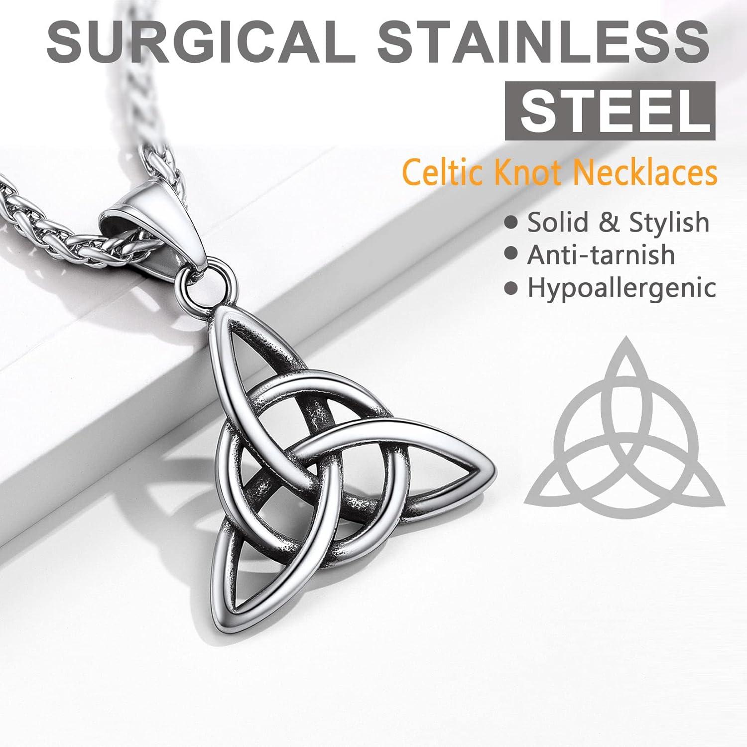 imageU7 Viking Celtic Kont Necklace Stainless Steel Irish Knot Pendant Necklace for Men WomenStainless Steel