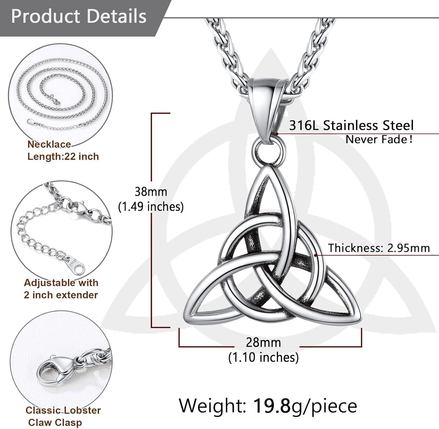imageU7 Viking Celtic Kont Necklace Stainless Steel Irish Knot Pendant Necklace for Men WomenStainless Steel