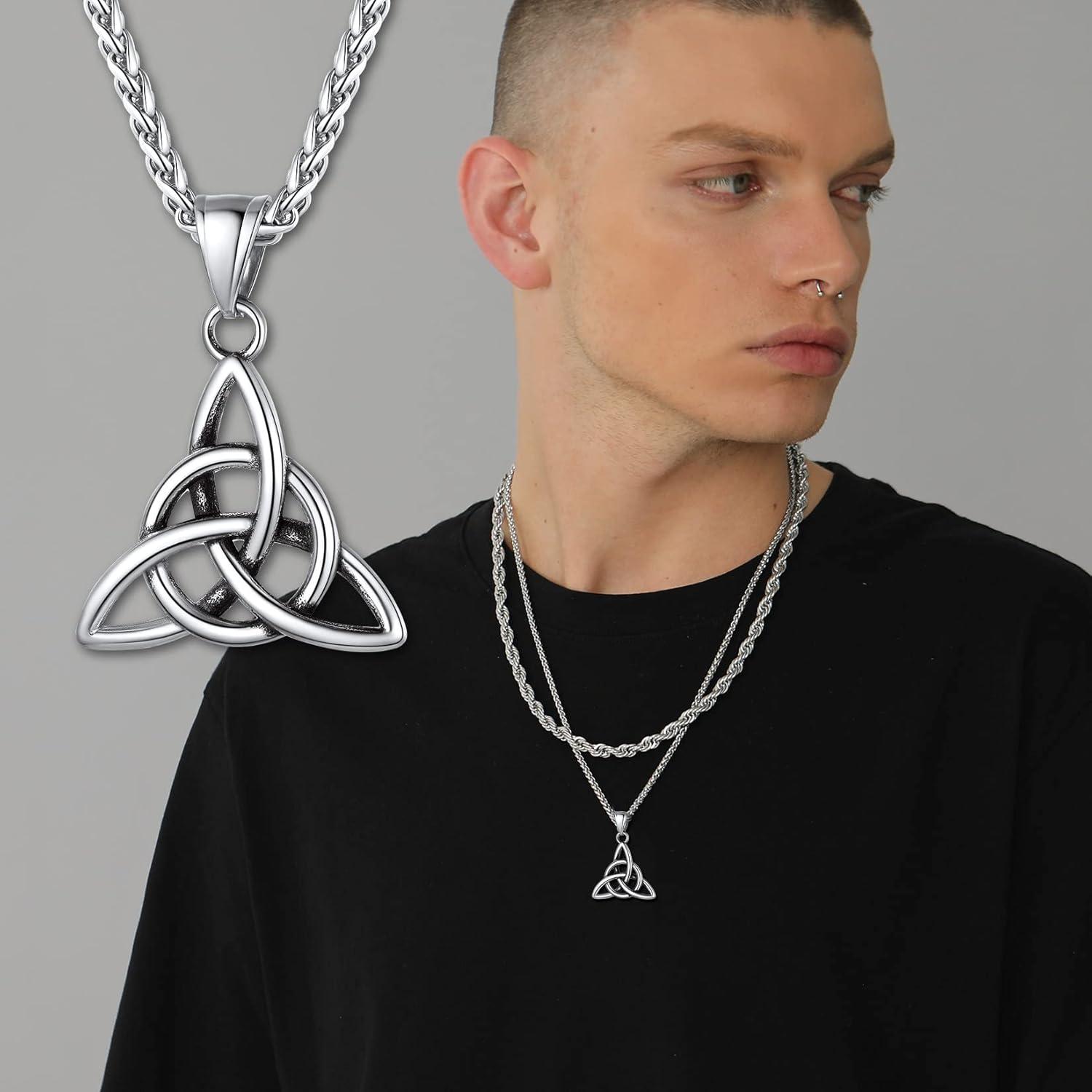 imageU7 Viking Celtic Kont Necklace Stainless Steel Irish Knot Pendant Necklace for Men WomenStainless Steel