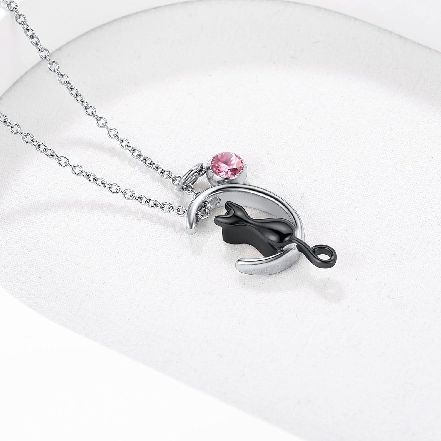 imageUrn Necklace for AshesCustomized Stainless Steel or 18K Gold Plated Cremation Jewelry Memorial Keepsake Urn Lockets Pendant for Men Women Waterproof amp Gift PackedMoon CatBlackTextBirthstone
