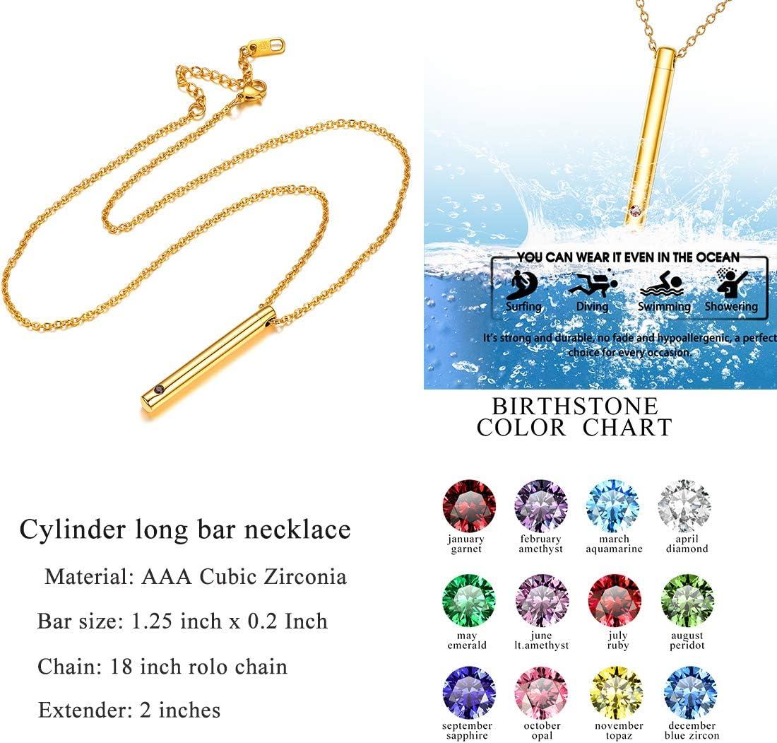 imageUrn Necklace for AshesCustomized Stainless Steel or 18K Gold Plated Cremation Jewelry Memorial Keepsake Urn Lockets Pendant for Men Women Waterproof amp Gift PackedLong BarGoldTextBirthstone