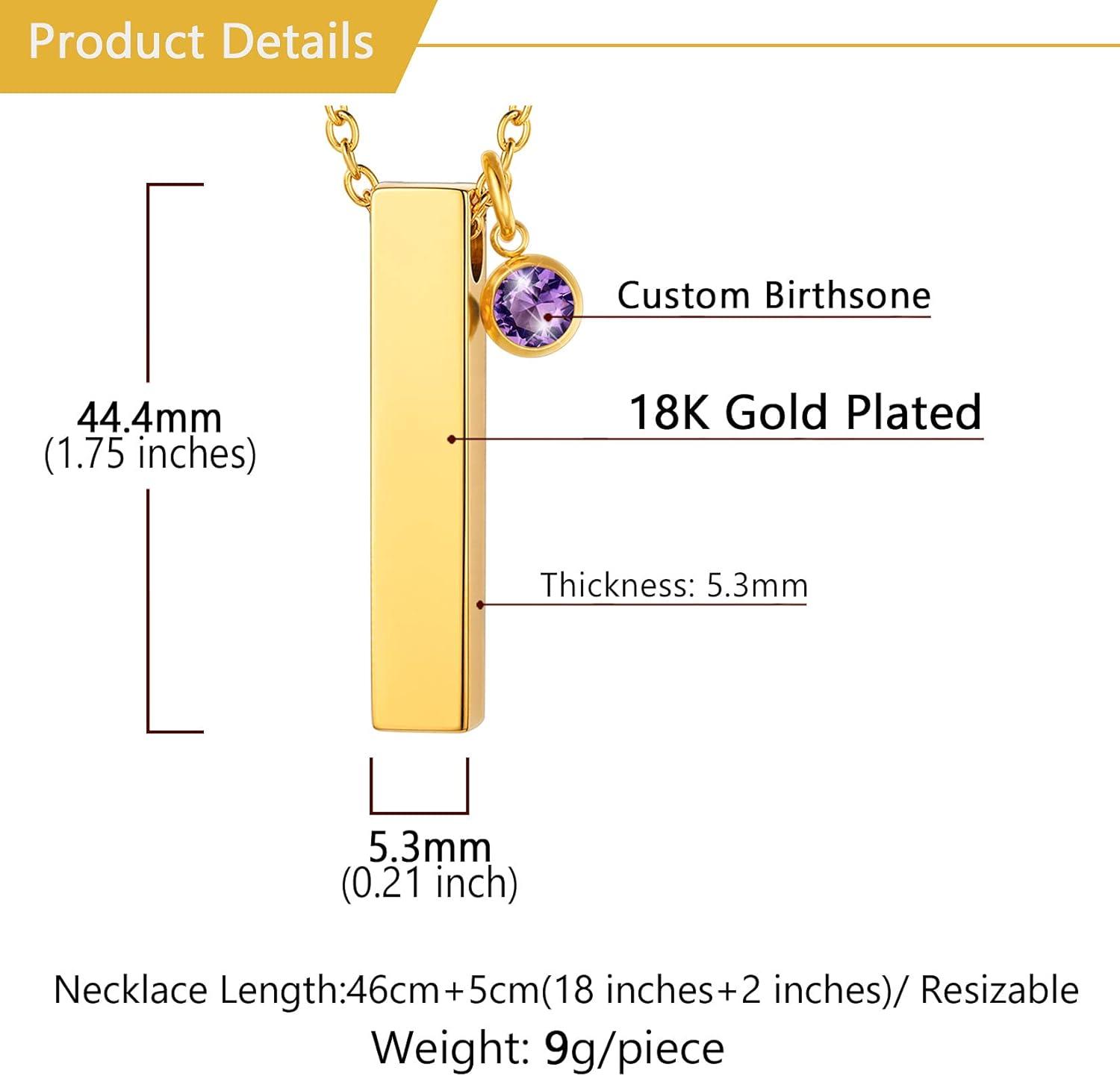 imageUrn Necklace for AshesCustomized Stainless Steel or 18K Gold Plated Cremation Jewelry Memorial Keepsake Urn Lockets Pendant for Men Women Waterproof amp Gift Packed4Sided BarGoldTextBirthstone