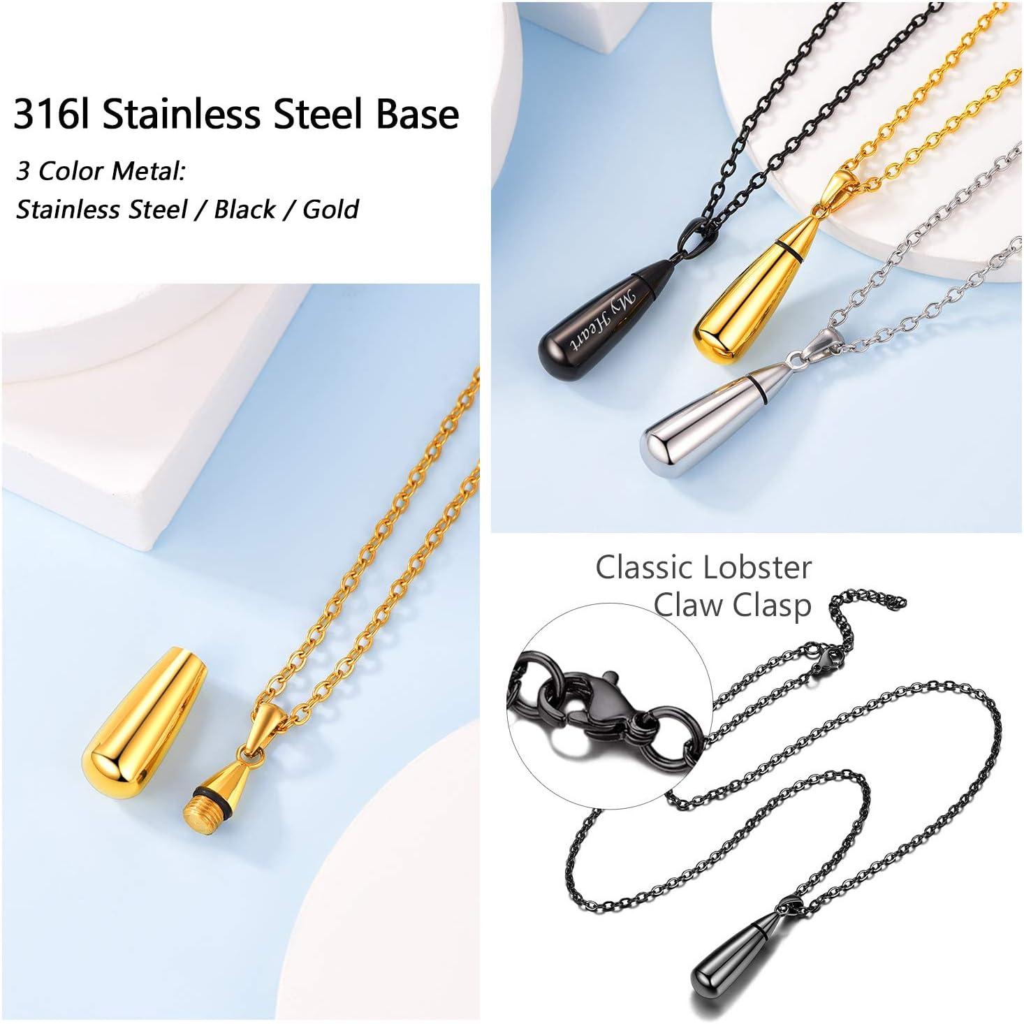 imageUrn Necklace for AshesCustomized Stainless Steel or 18K Gold Plated Cremation Jewelry Memorial Keepsake Urn Lockets Pendant for Men Women Waterproof amp Gift PackedTeardropblackcustom Text