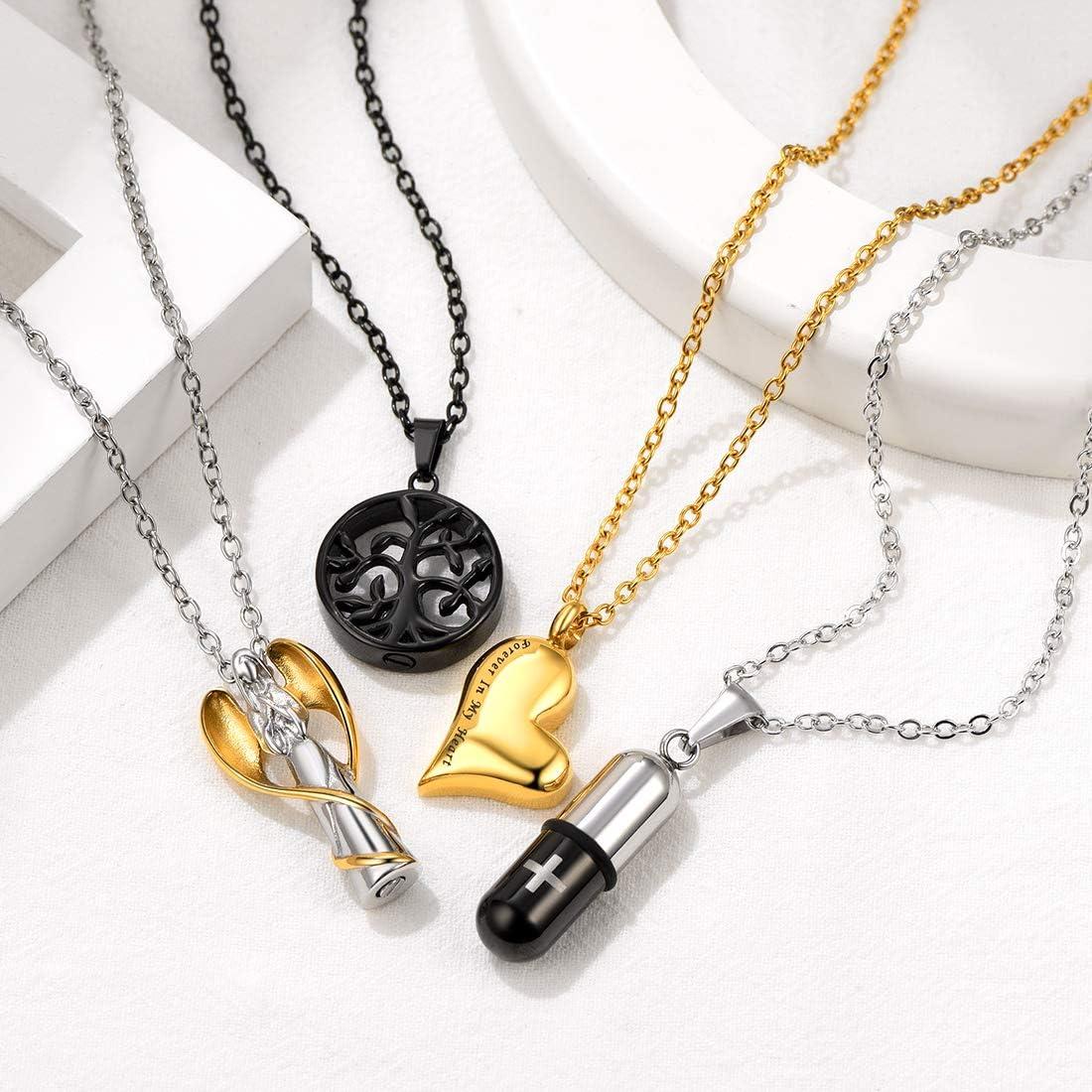 imageUrn Necklace for AshesCustomized Stainless Steel or 18K Gold Plated Cremation Jewelry Memorial Keepsake Urn Lockets Pendant for Men Women Waterproof amp Gift PackedTree of lifeGoldCustom Text
