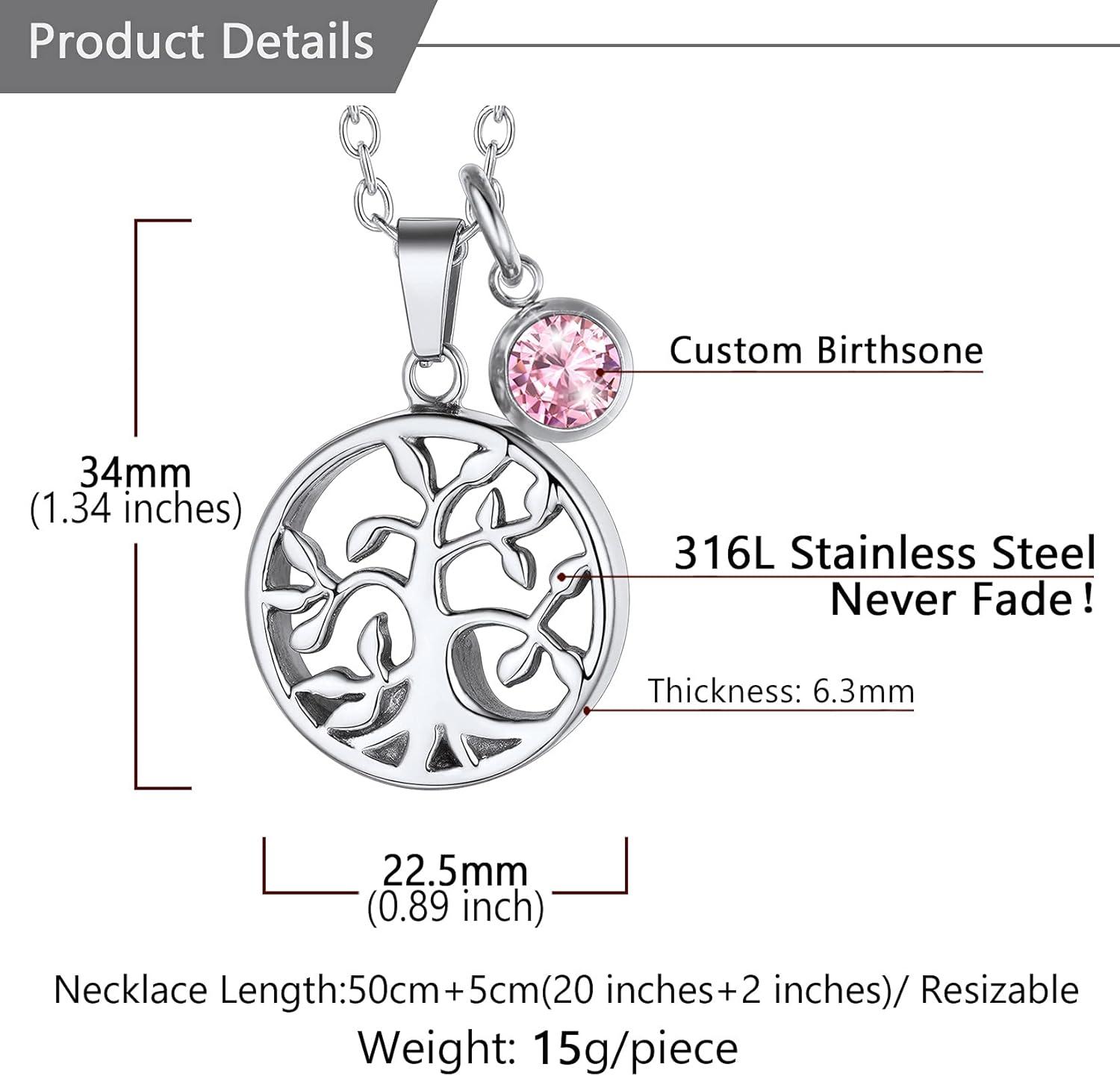imageUrn Necklace for AshesCustomized Stainless Steel or 18K Gold Plated Cremation Jewelry Memorial Keepsake Urn Lockets Pendant for Men Women Waterproof amp Gift PackedTree of lifeStainlessTextBirthstone