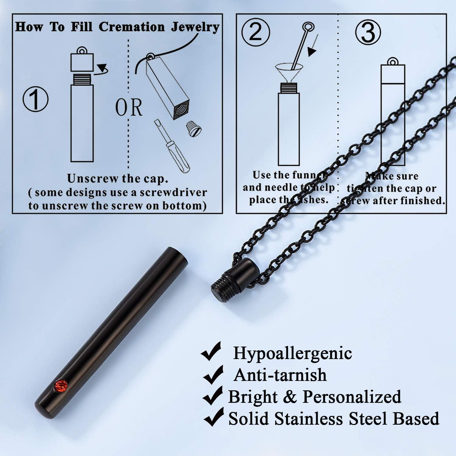 imageUrn Necklace for AshesCustomized Stainless Steel or 18K Gold Plated Cremation Jewelry Memorial Keepsake Urn Lockets Pendant for Men Women Waterproof amp Gift PackedLong BarBlackTextBirthstone