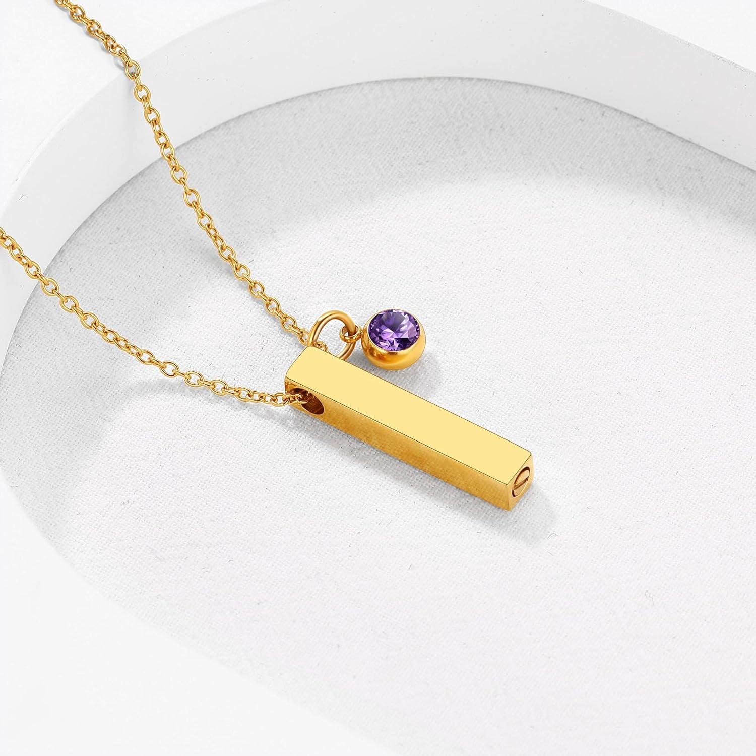 imageUrn Necklace for AshesCustomized Stainless Steel or 18K Gold Plated Cremation Jewelry Memorial Keepsake Urn Lockets Pendant for Men Women Waterproof amp Gift Packed4Sided BarGoldTextBirthstone