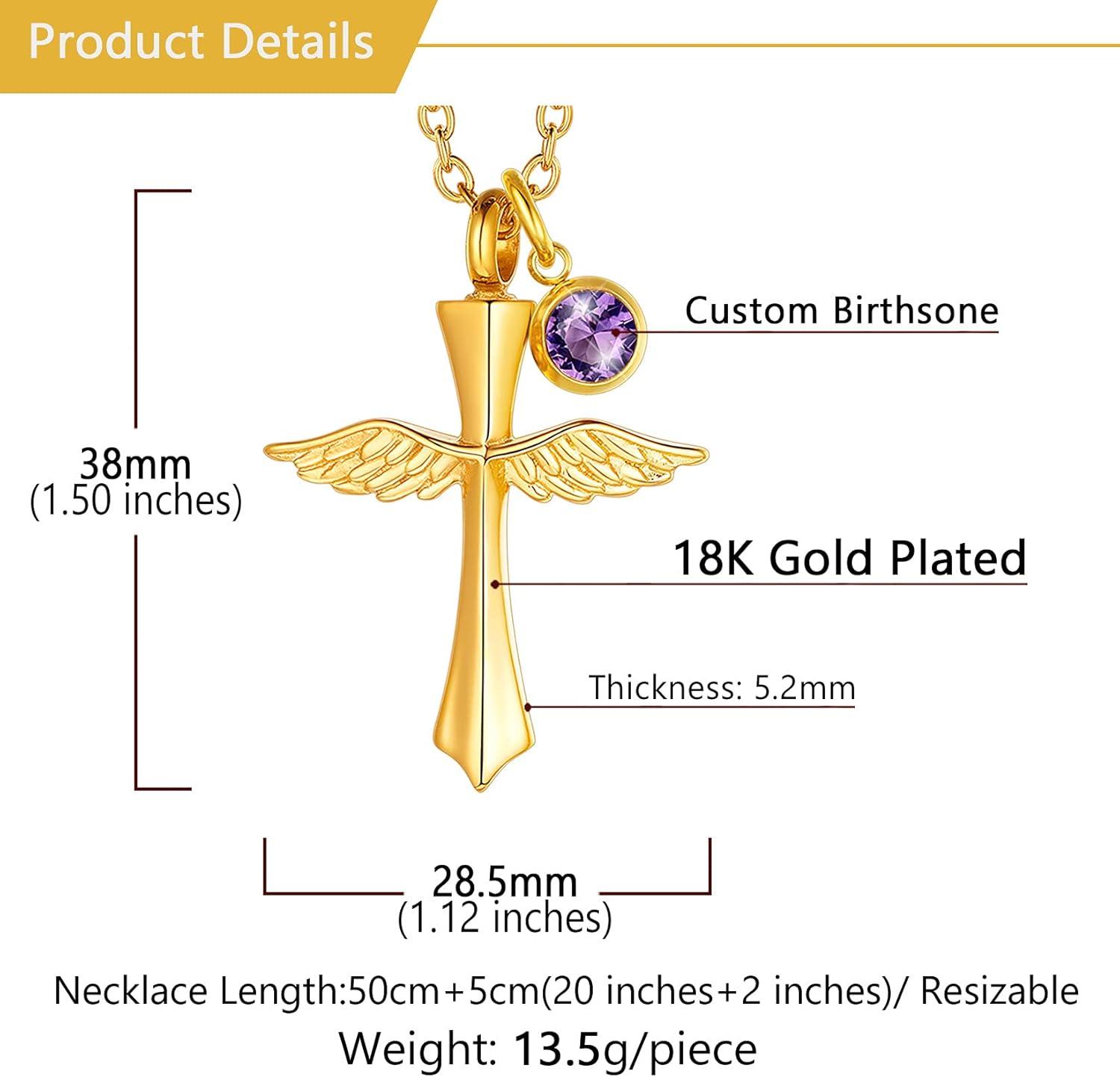 imageUrn Necklace for AshesCustomized Stainless Steel or 18K Gold Plated Cremation Jewelry Memorial Keepsake Urn Lockets Pendant for Men Women Waterproof amp Gift PackedAngel WingGoldTextBirthstone