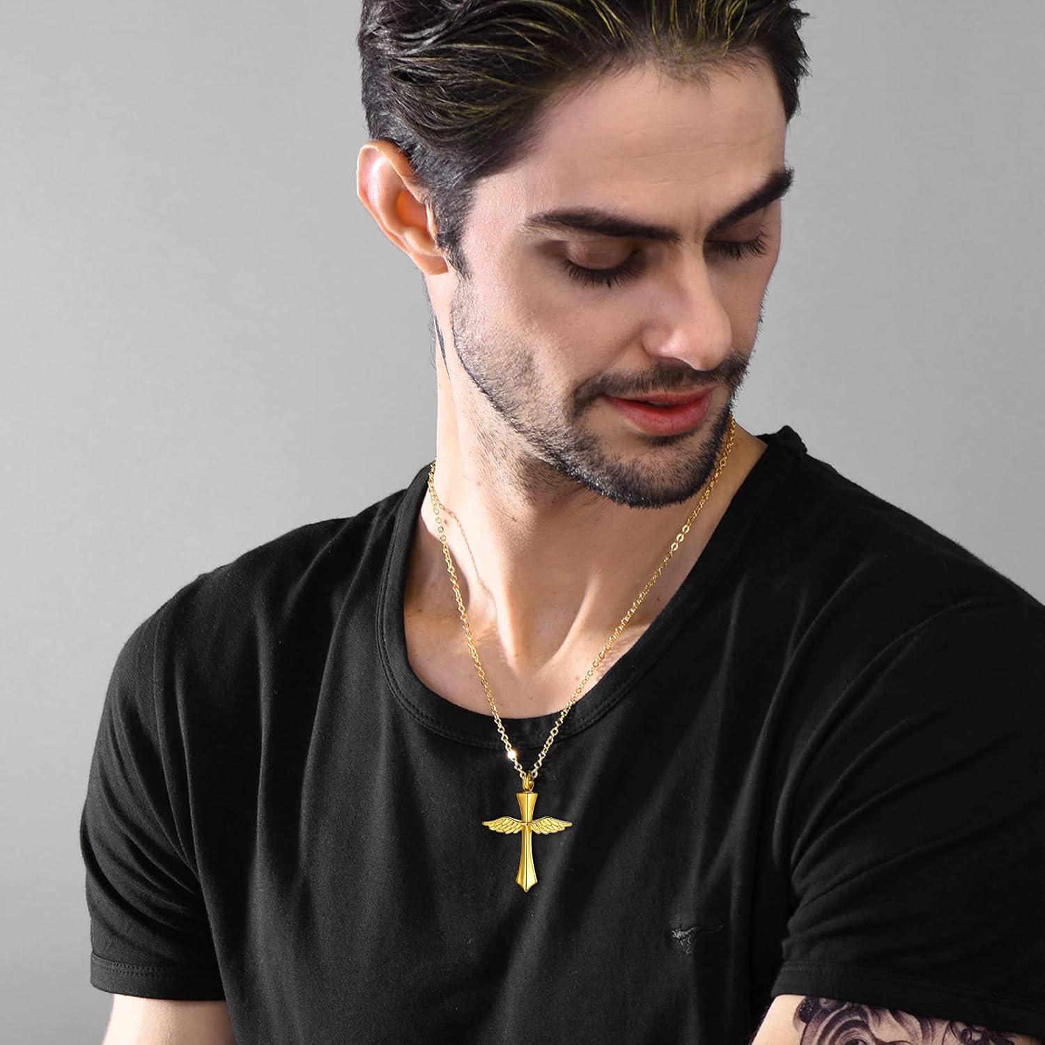 imageUrn Necklace for AshesCustomized Stainless Steel or 18K Gold Plated Cremation Jewelry Memorial Keepsake Urn Lockets Pendant for Men Women Waterproof amp Gift PackedAngel WingGoldTextBirthstone