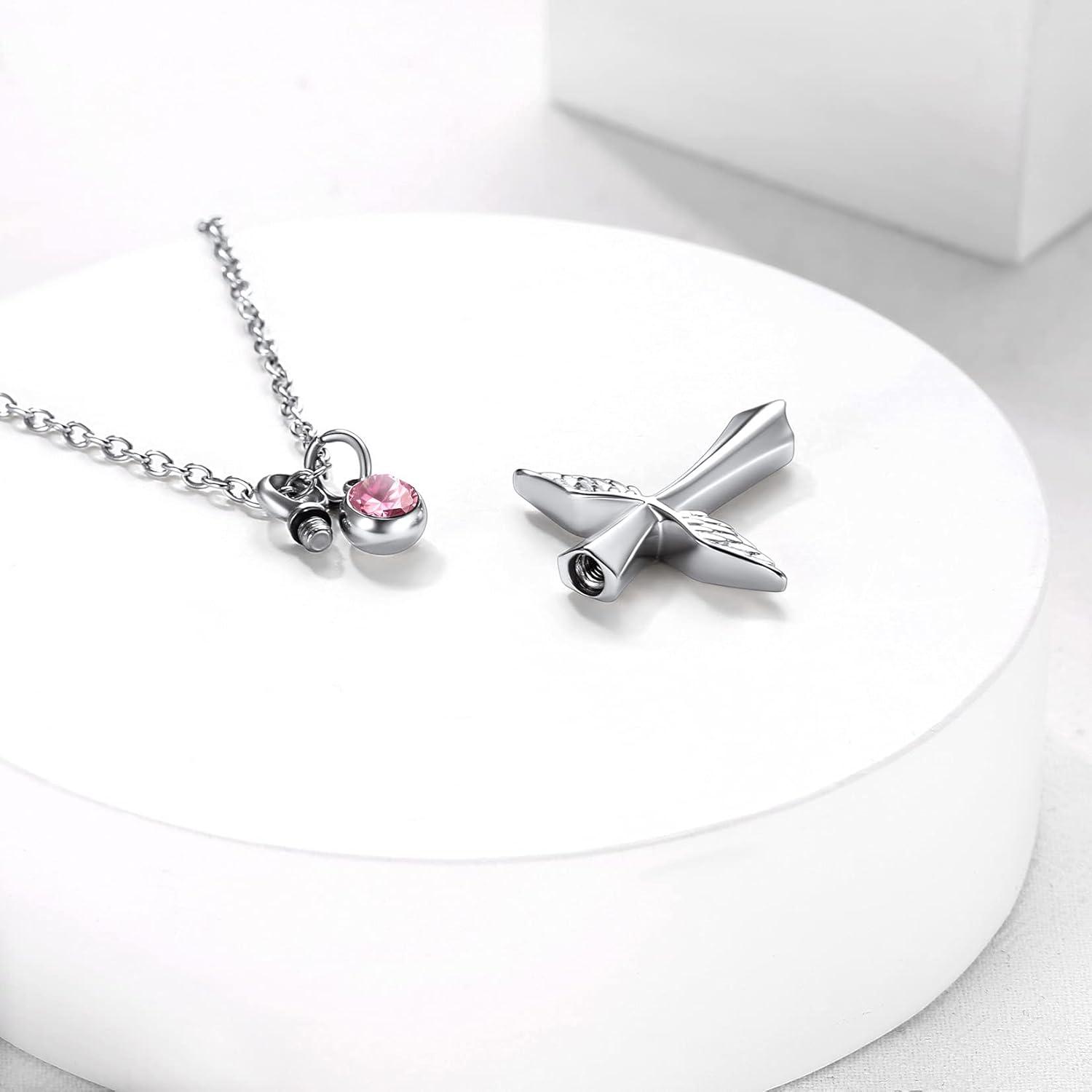 imageUrn Necklace for AshesCustomized Stainless Steel or 18K Gold Plated Cremation Jewelry Memorial Keepsake Urn Lockets Pendant for Men Women Waterproof amp Gift PackedAngel WingStainlessTextBirthstone