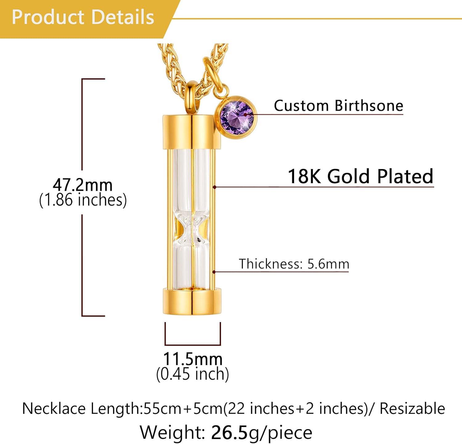 imageUrn Necklace for AshesCustomized Stainless Steel or 18K Gold Plated Cremation Jewelry Memorial Keepsake Urn Lockets Pendant for Men Women Waterproof amp Gift PackedHourglassgoldTextBirthstone