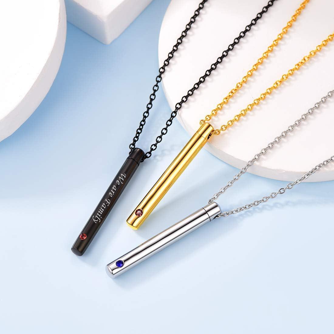imageUrn Necklace for AshesCustomized Stainless Steel or 18K Gold Plated Cremation Jewelry Memorial Keepsake Urn Lockets Pendant for Men Women Waterproof amp Gift PackedLong BarGoldTextBirthstone