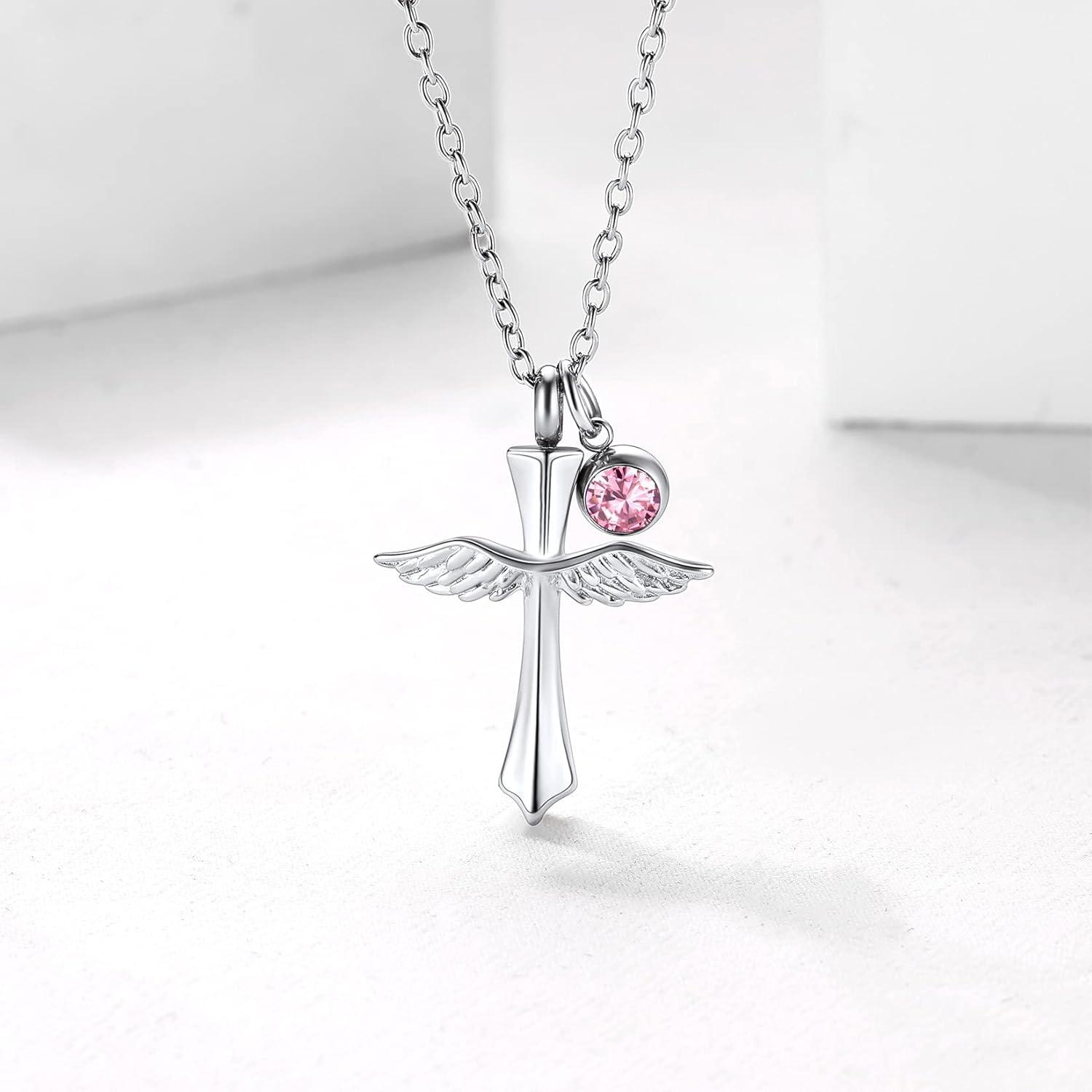 imageUrn Necklace for AshesCustomized Stainless Steel or 18K Gold Plated Cremation Jewelry Memorial Keepsake Urn Lockets Pendant for Men Women Waterproof amp Gift PackedAngel WingStainlessTextBirthstone
