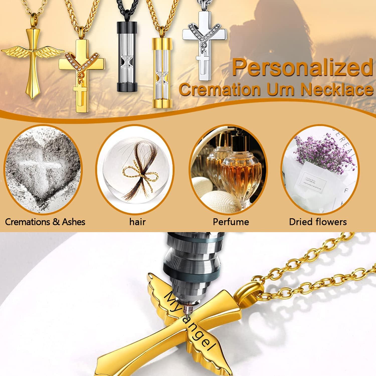 imageUrn Necklace for AshesCustomized Stainless Steel or 18K Gold Plated Cremation Jewelry Memorial Keepsake Urn Lockets Pendant for Men Women Waterproof amp Gift PackedAngel WingGoldTextBirthstone