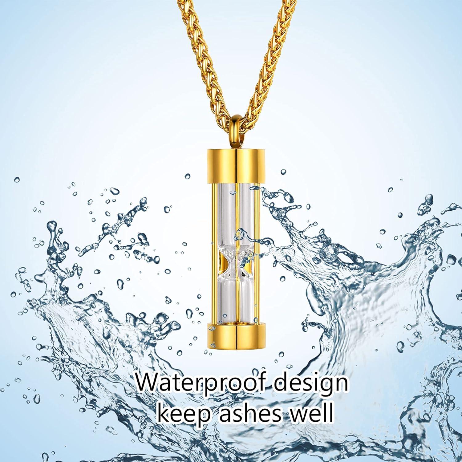 imageUrn Necklace for AshesCustomized Stainless Steel or 18K Gold Plated Cremation Jewelry Memorial Keepsake Urn Lockets Pendant for Men Women Waterproof amp Gift PackedHourglassgoldTextBirthstone