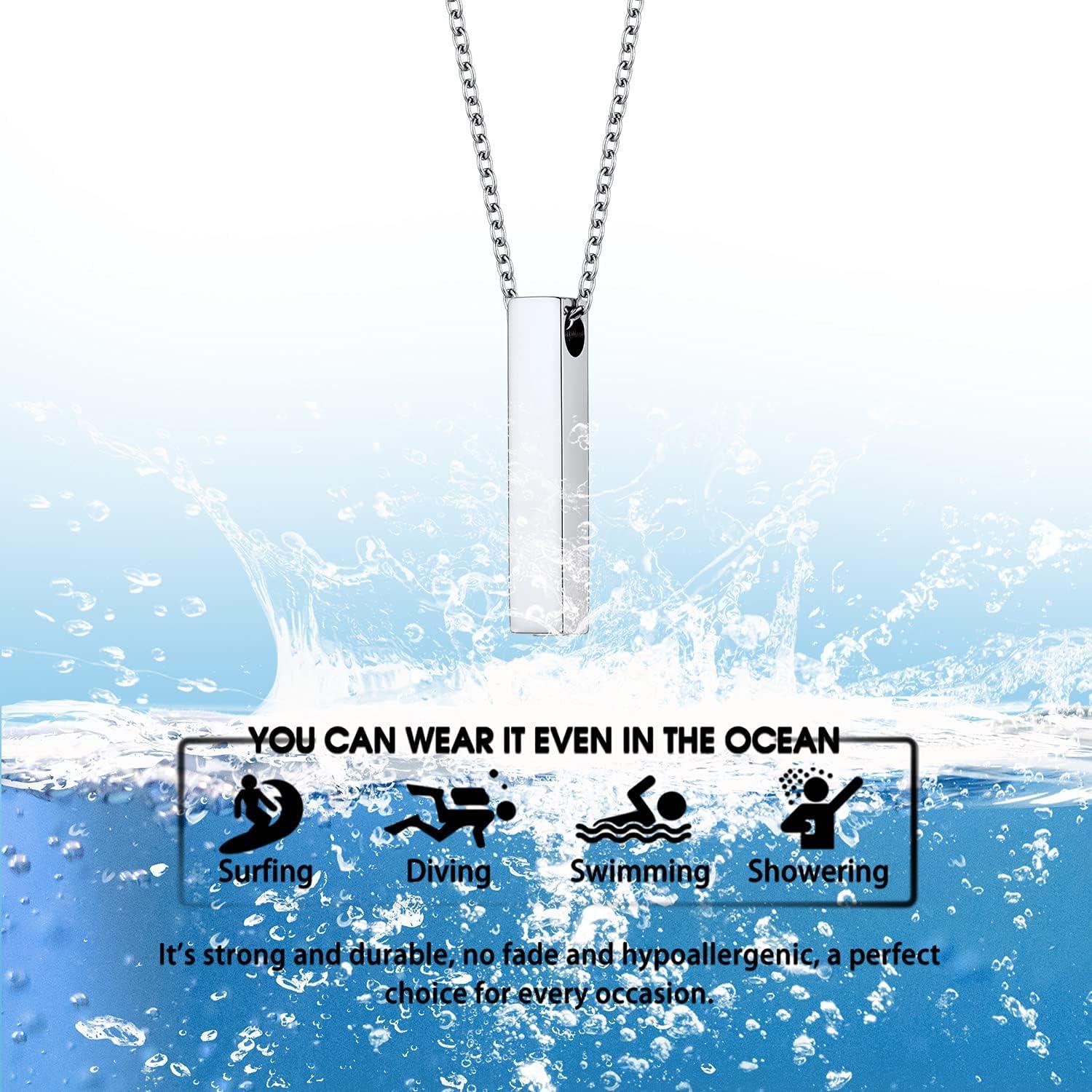 imageUrn Necklace for AshesCustomized Stainless Steel or 18K Gold Plated Cremation Jewelry Memorial Keepsake Urn Lockets Pendant for Men Women Waterproof amp Gift Packed4Sided BarStainlessTextBirthstone