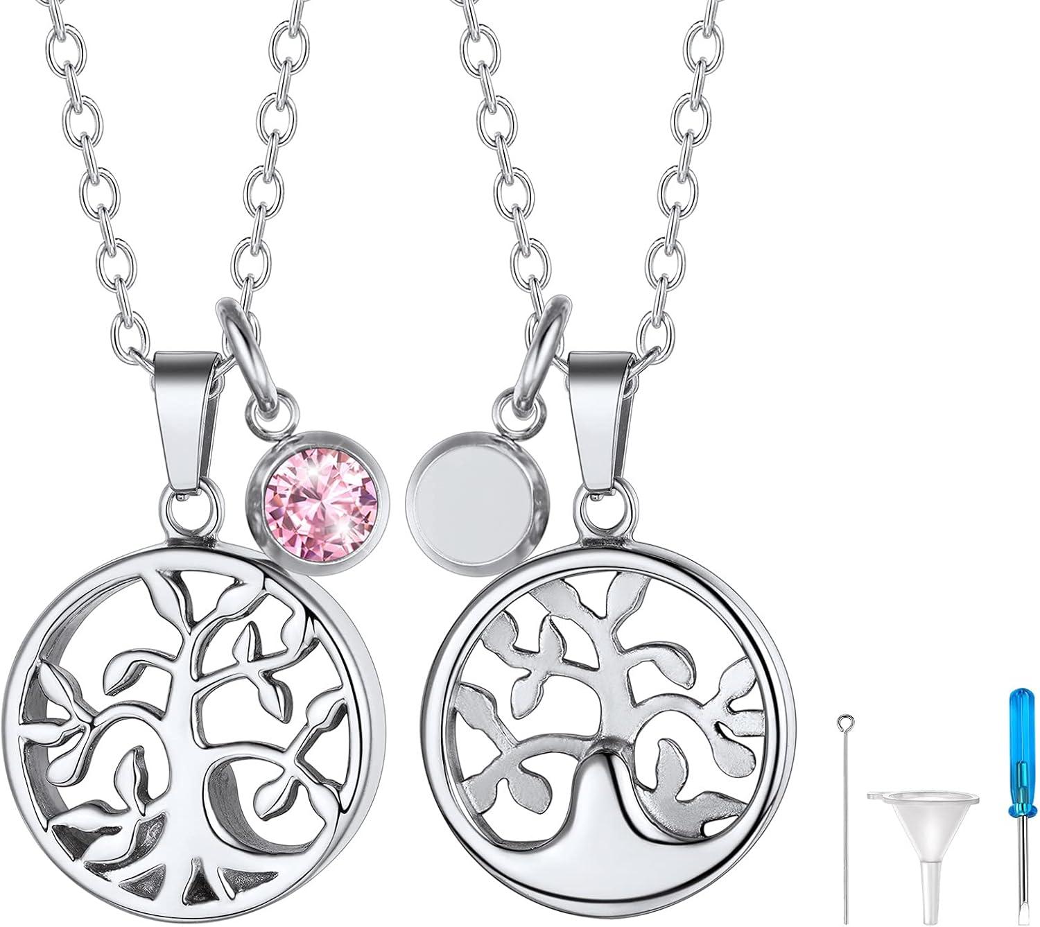 imageUrn Necklace for AshesCustomized Stainless Steel or 18K Gold Plated Cremation Jewelry Memorial Keepsake Urn Lockets Pendant for Men Women Waterproof amp Gift PackedTree of lifeStainlessTextBirthstone