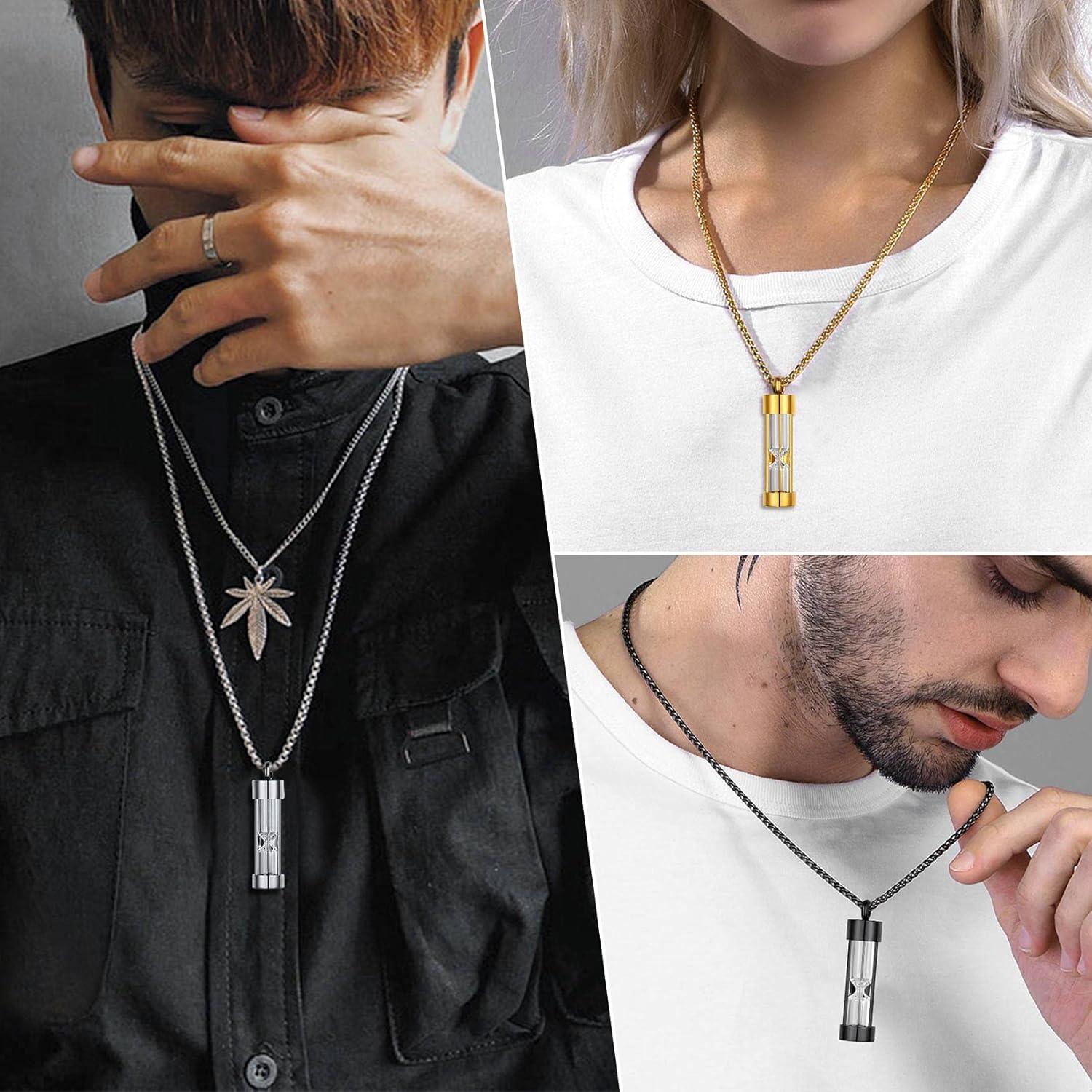 imageUrn Necklace for AshesCustomized Stainless Steel or 18K Gold Plated Cremation Jewelry Memorial Keepsake Urn Lockets Pendant for Men Women Waterproof amp Gift PackedHourglassgoldTextBirthstone