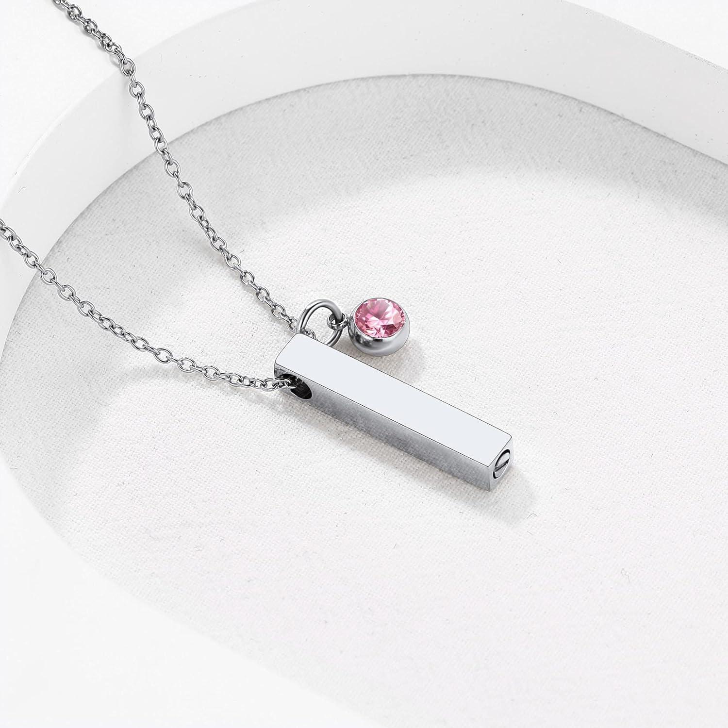 imageUrn Necklace for AshesCustomized Stainless Steel or 18K Gold Plated Cremation Jewelry Memorial Keepsake Urn Lockets Pendant for Men Women Waterproof amp Gift Packed4Sided BarStainlessTextBirthstone